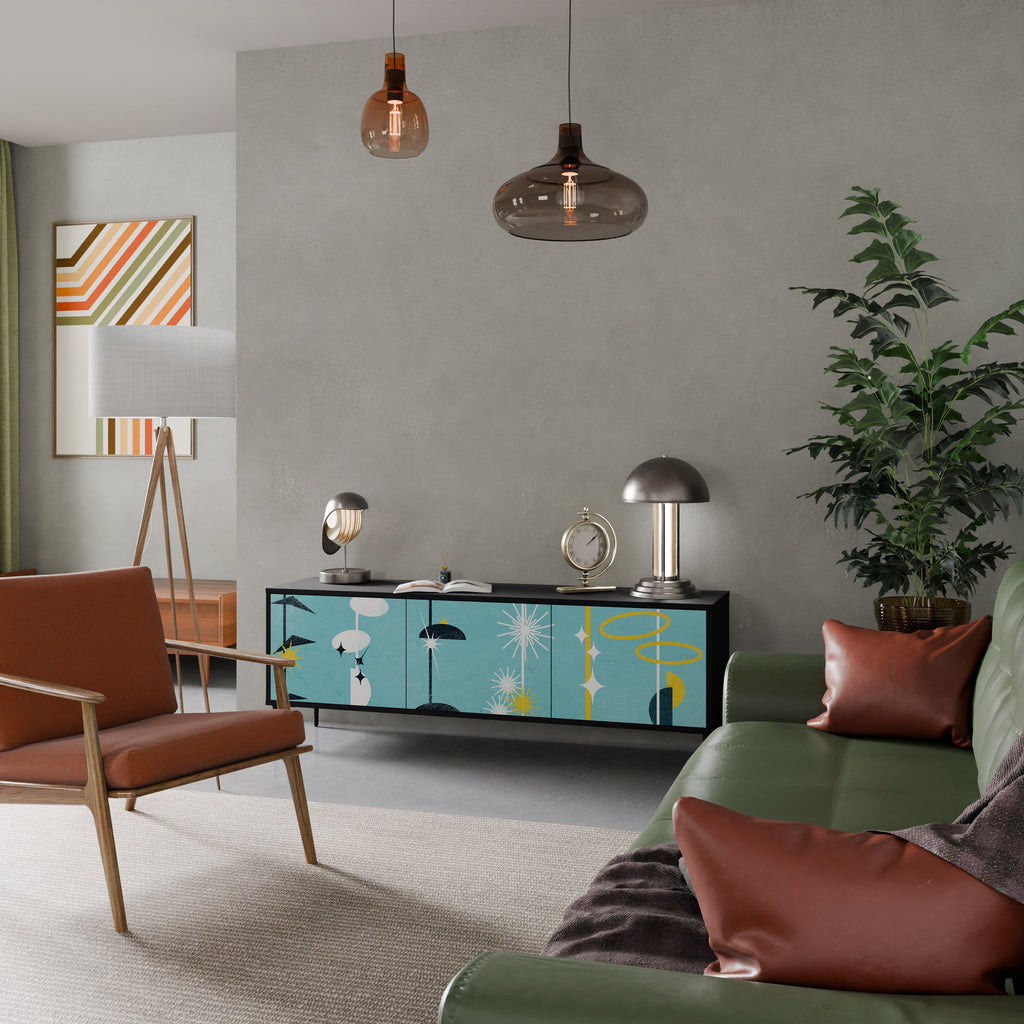 Meuble TV 3 portes PATHS TO HAPPINESS, finition noire