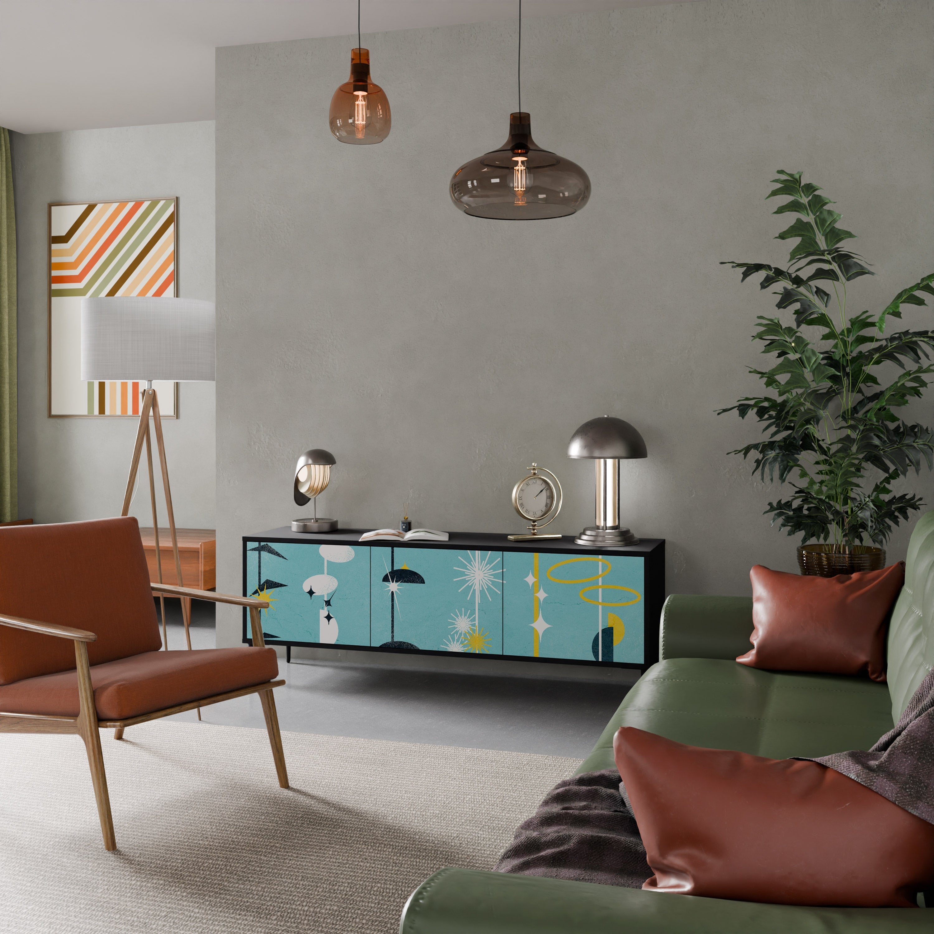 Meuble TV 3 portes PATHS TO HAPPINESS, finition noire