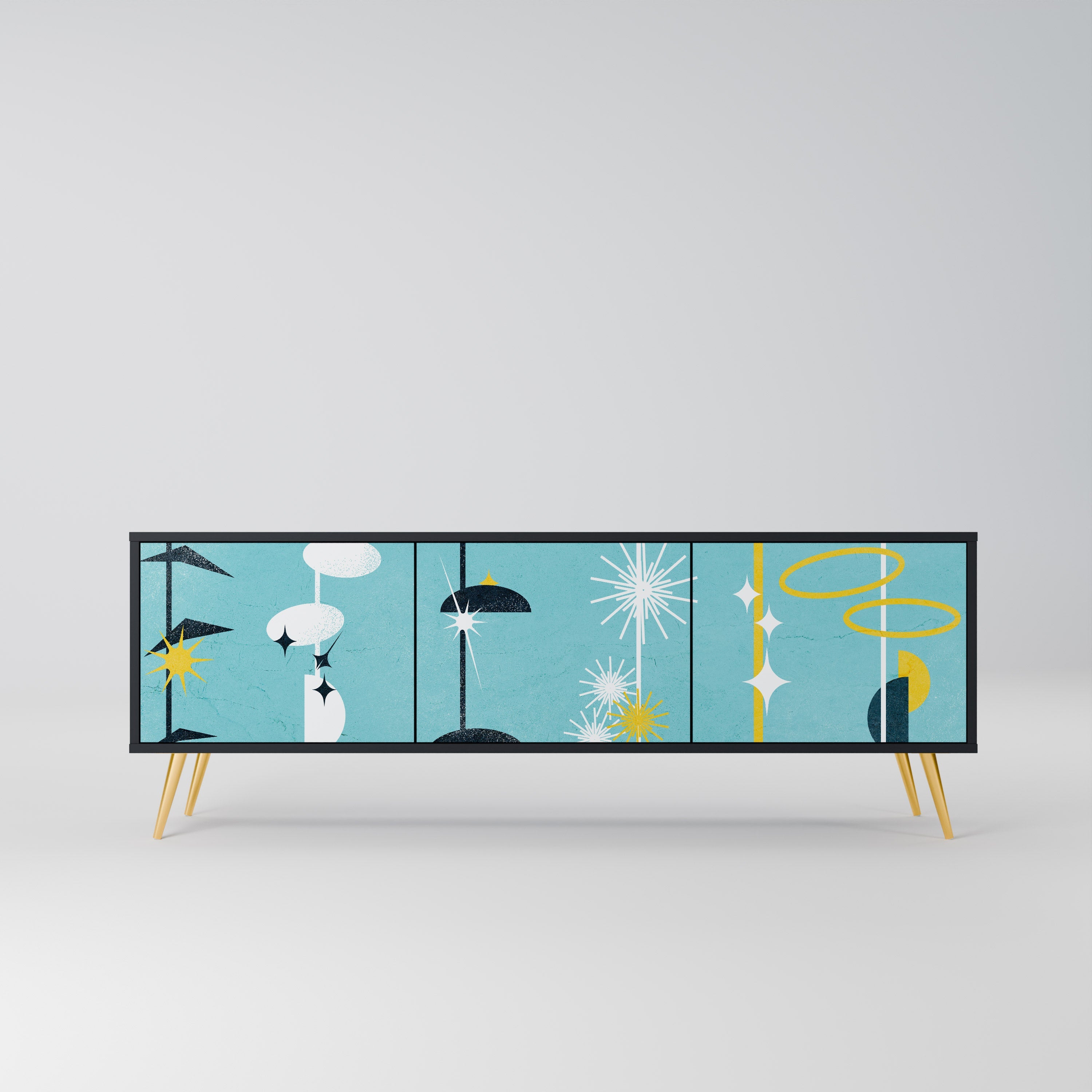 Meuble TV 3 portes PATHS TO HAPPINESS, finition noire