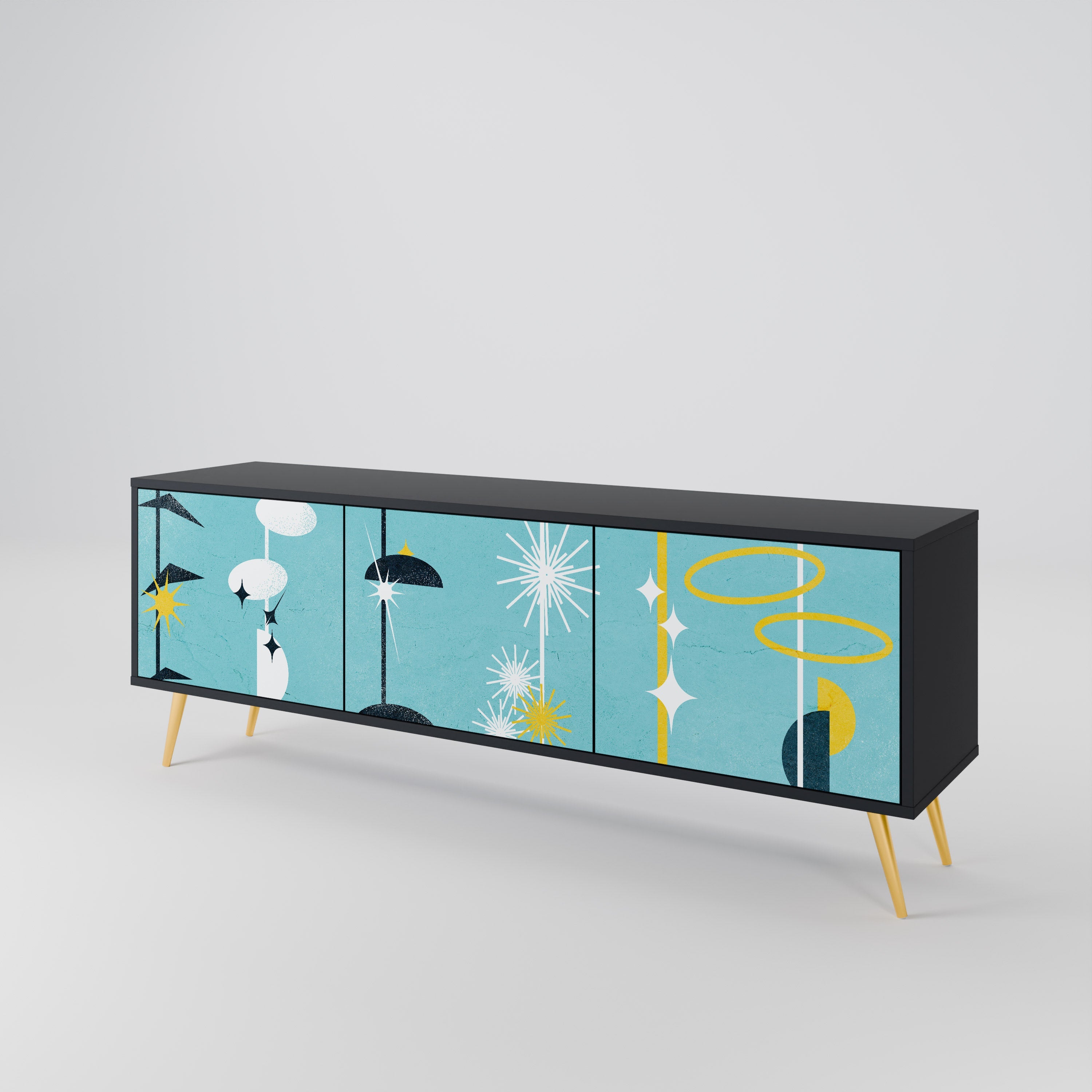 Meuble TV 3 portes PATHS TO HAPPINESS, finition noire