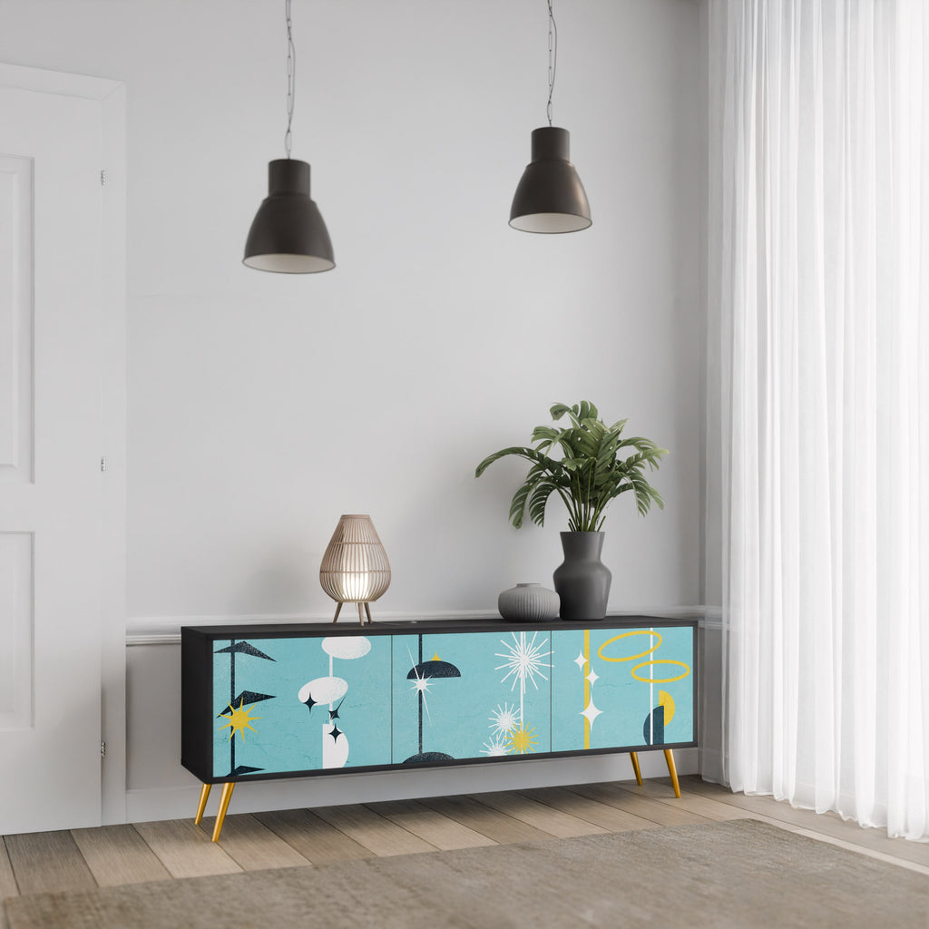 Meuble TV 3 portes PATHS TO HAPPINESS, finition noire