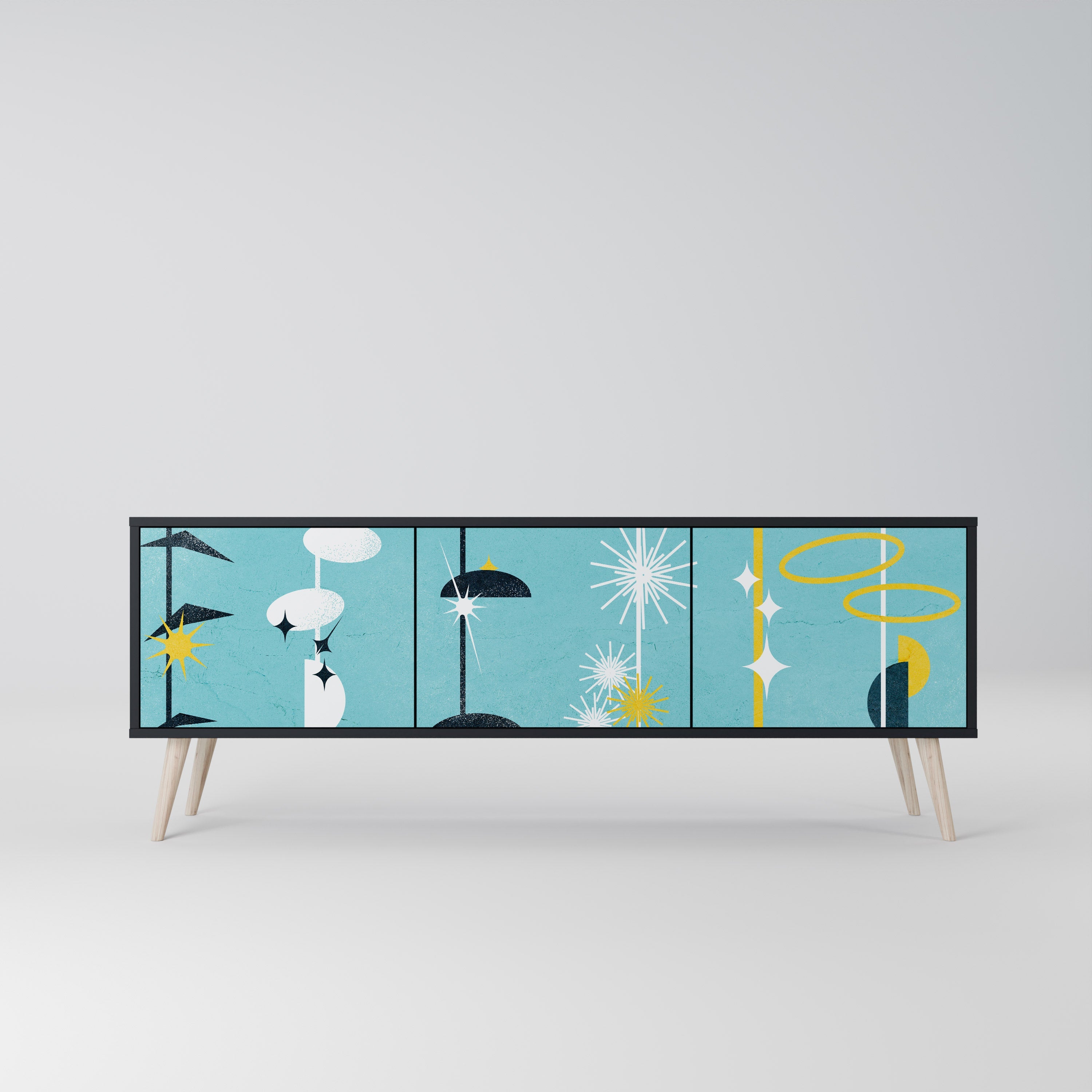 Meuble TV 3 portes PATHS TO HAPPINESS, finition noire