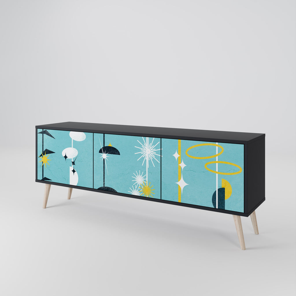 Meuble TV 3 portes PATHS TO HAPPINESS, finition noire