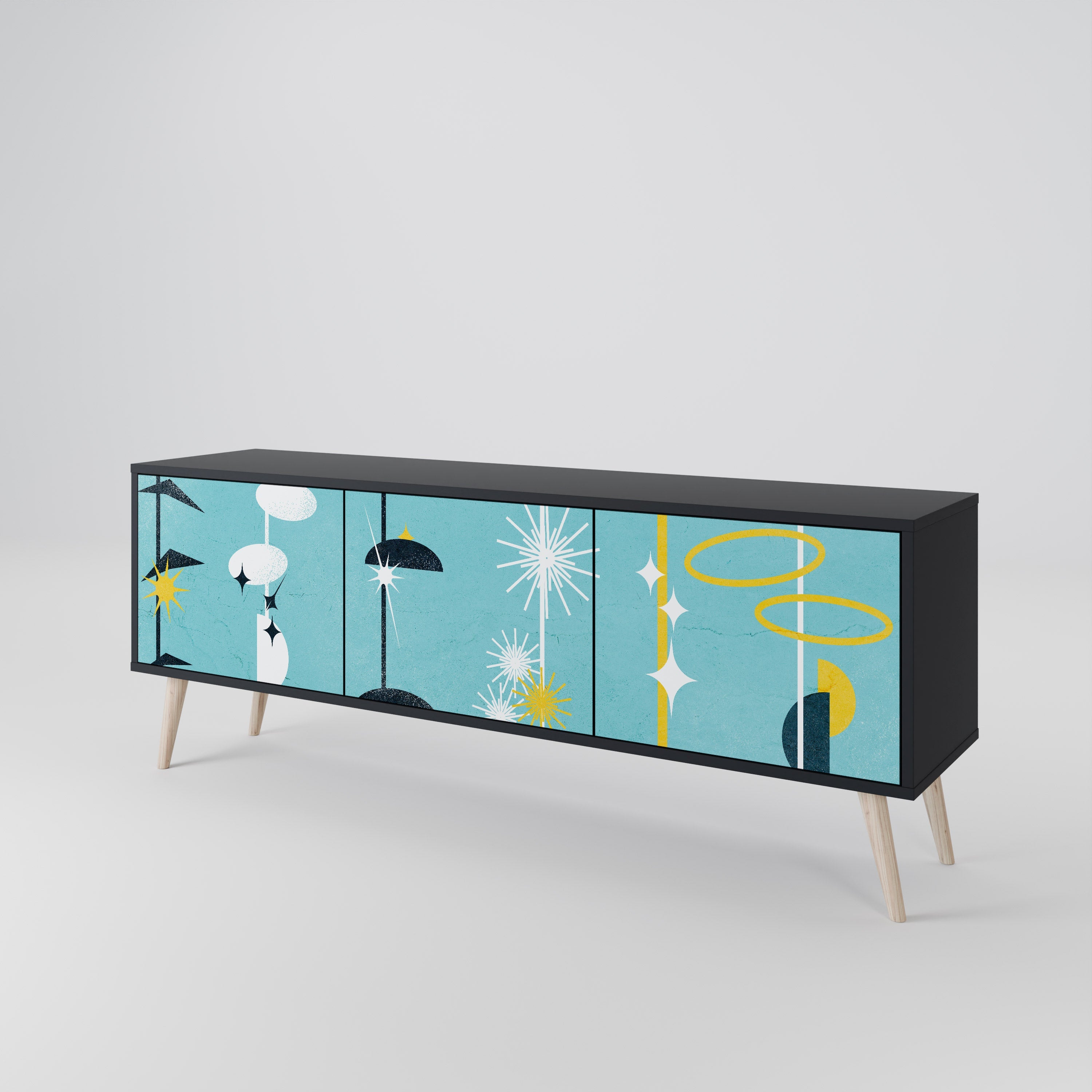 Meuble TV 3 portes PATHS TO HAPPINESS, finition noire