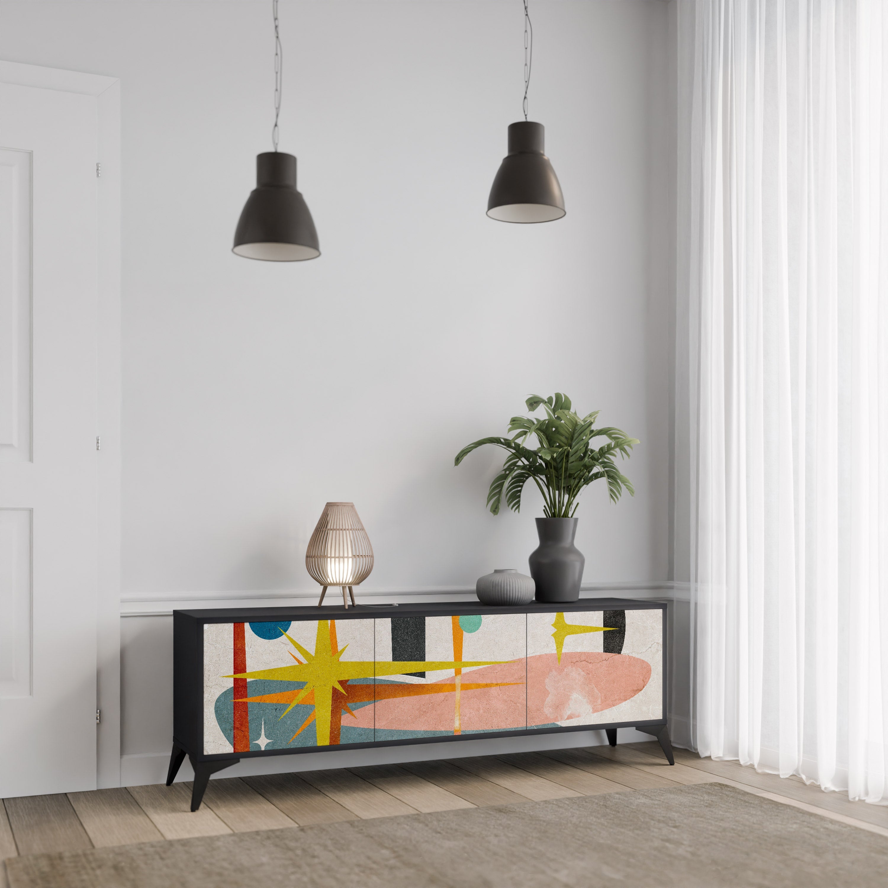 Meuble TV 3 portes INTERSTELLAR VIBES finition noire