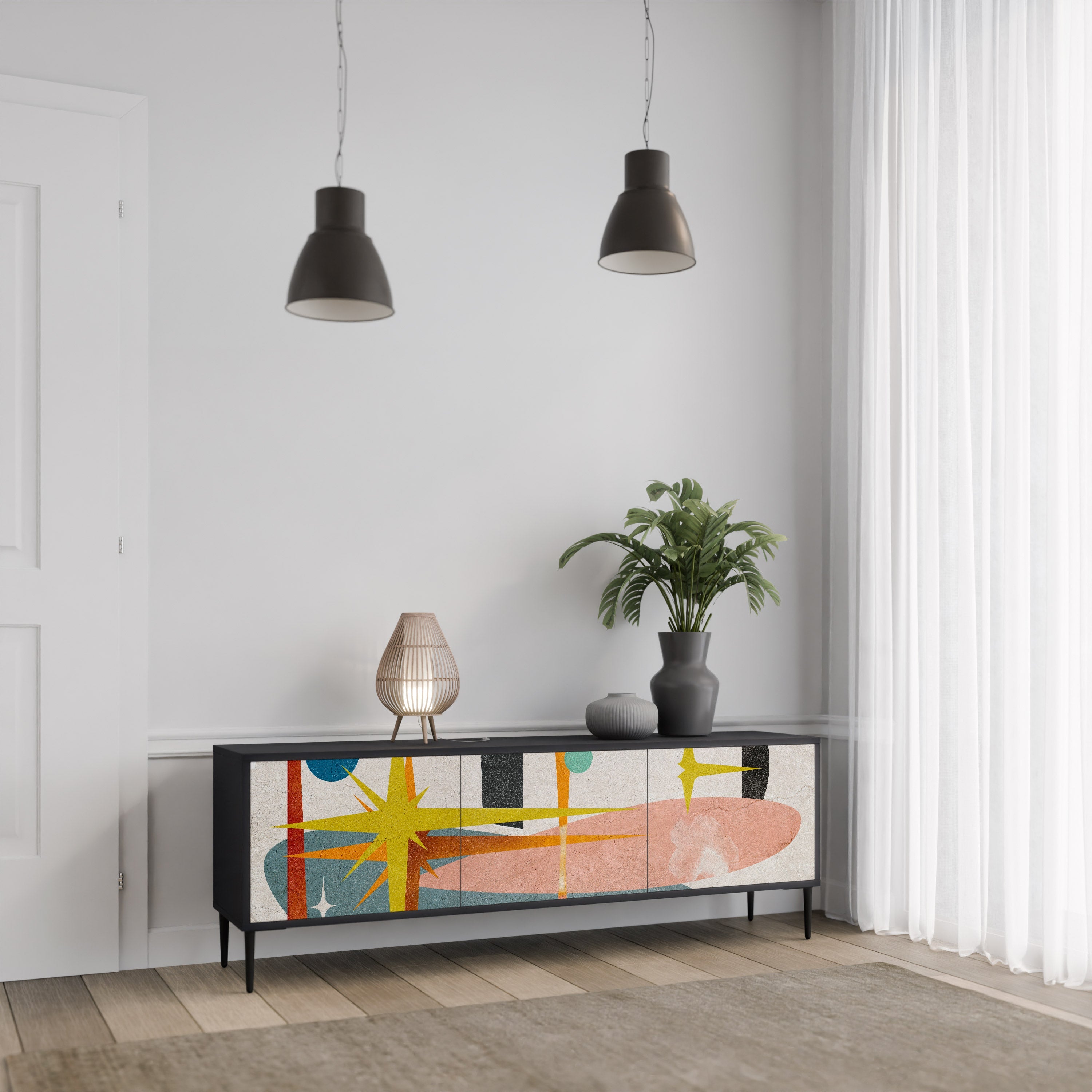 Meuble TV 3 portes INTERSTELLAR VIBES finition noire