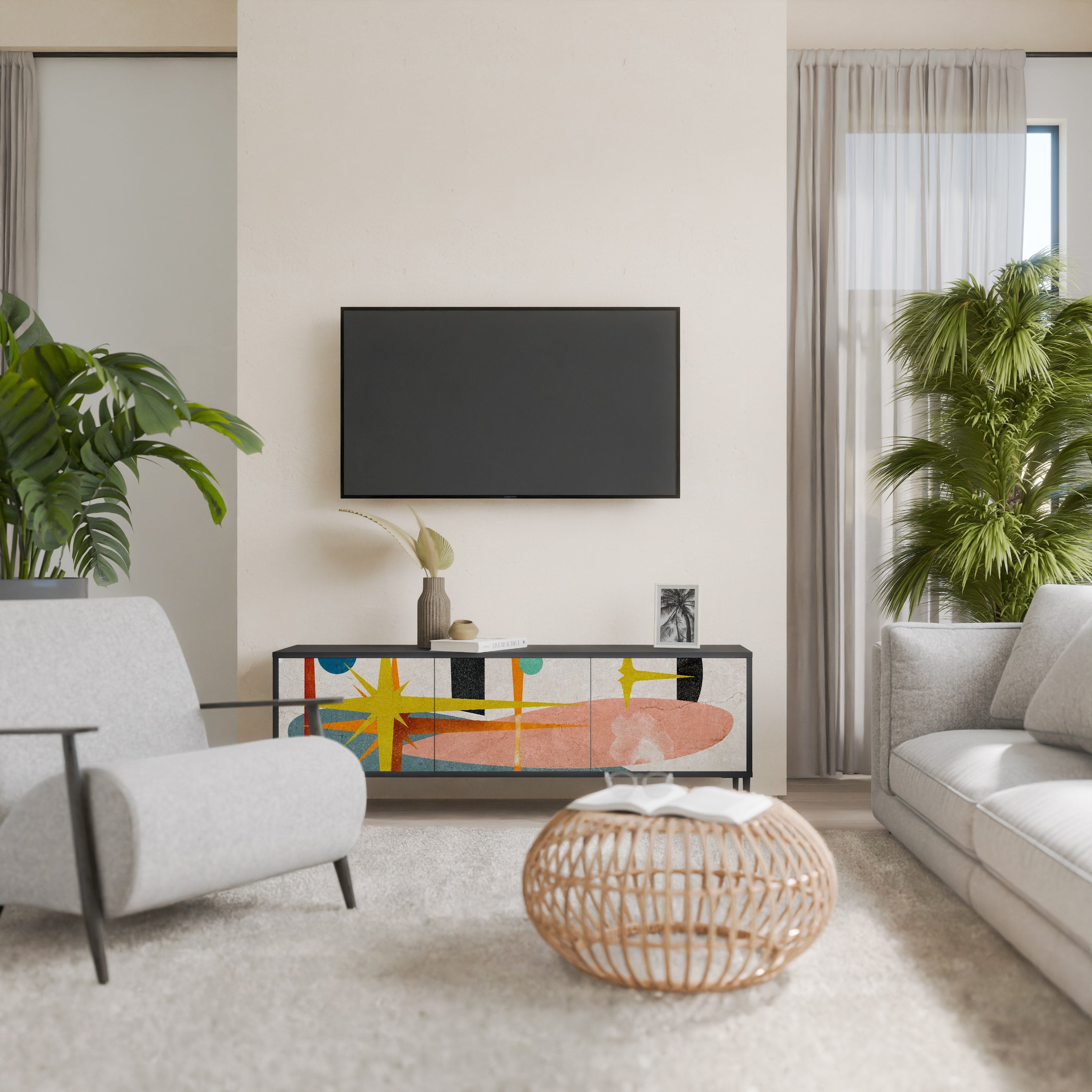 Meuble TV 3 portes INTERSTELLAR VIBES finition noire