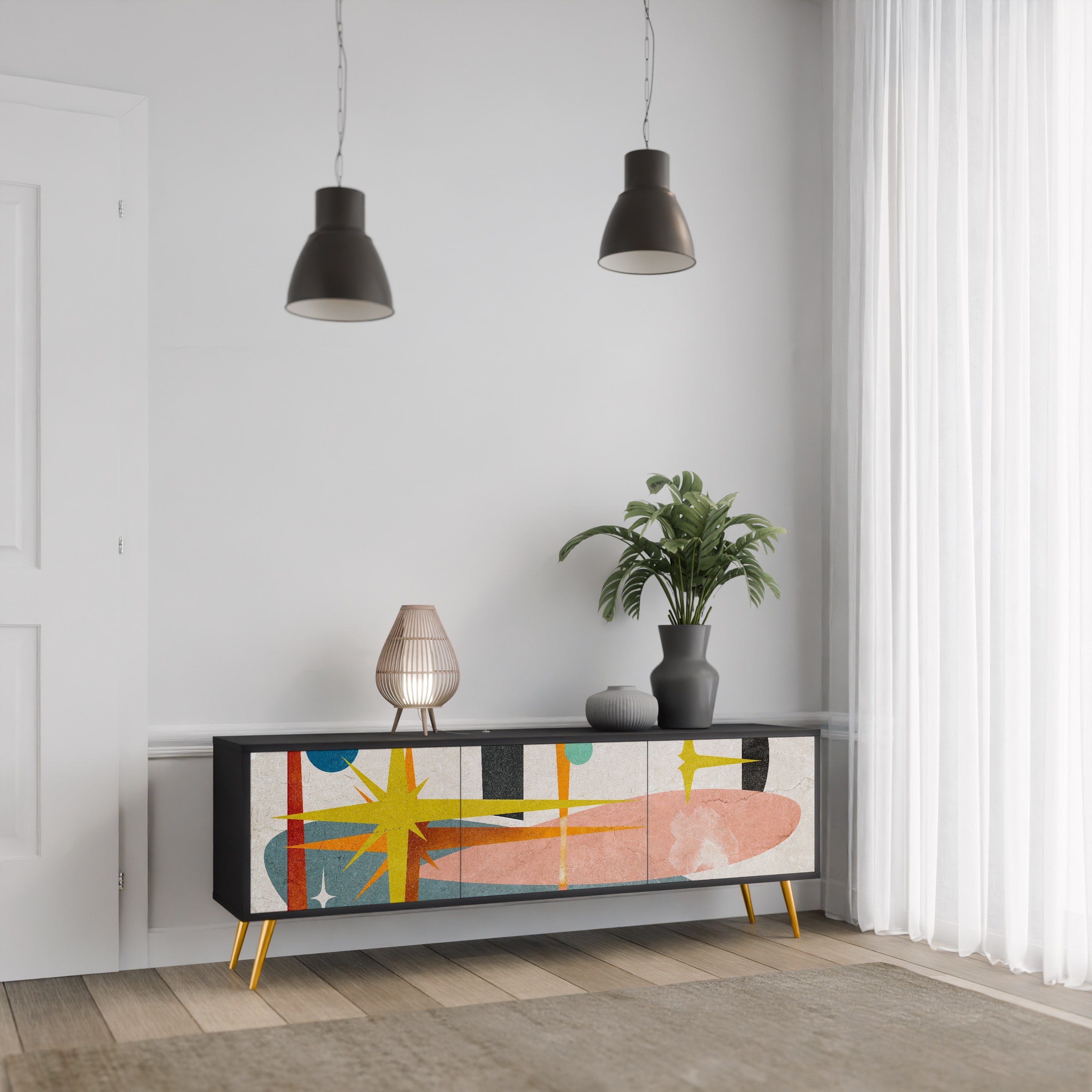 Meuble TV 3 portes INTERSTELLAR VIBES finition noire