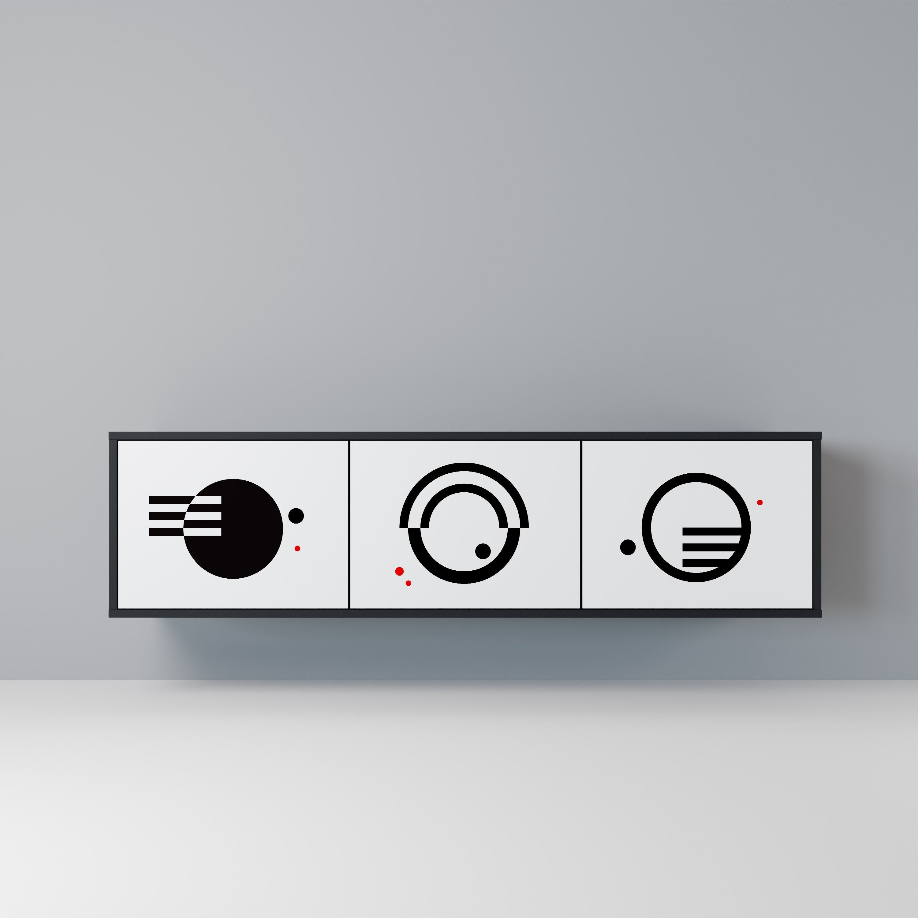 Meuble TV 3 portes noir et blanc combiné, finition noire