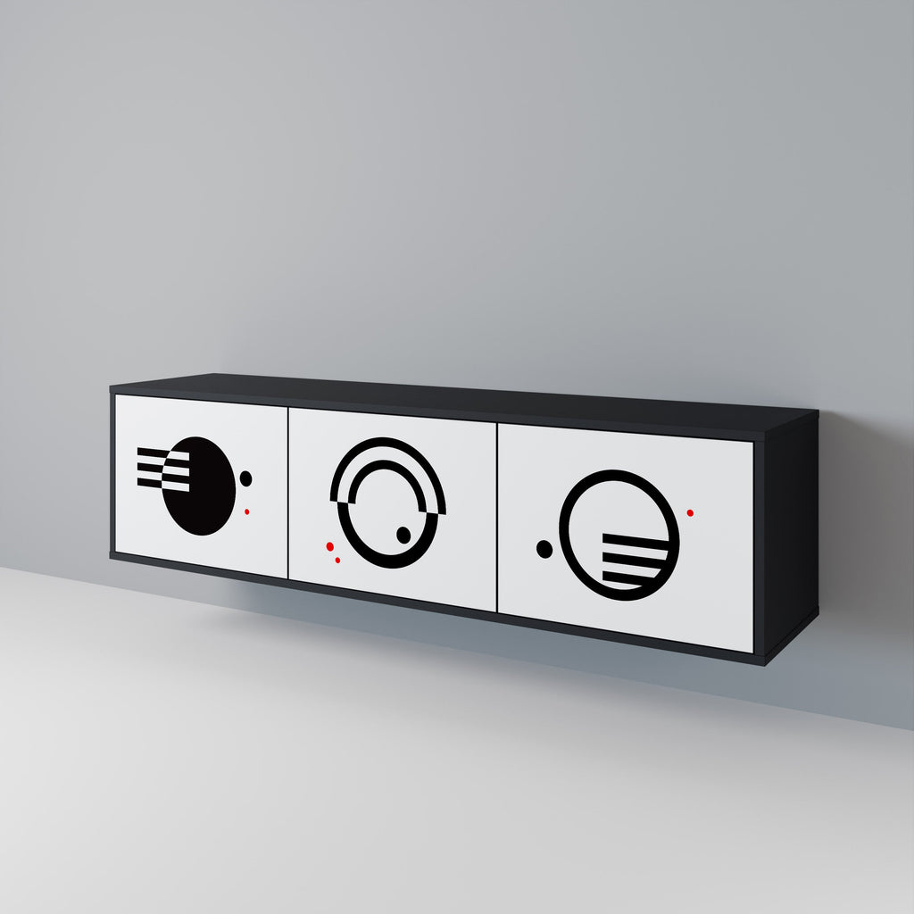 Meuble TV 3 portes noir et blanc combiné, finition noire