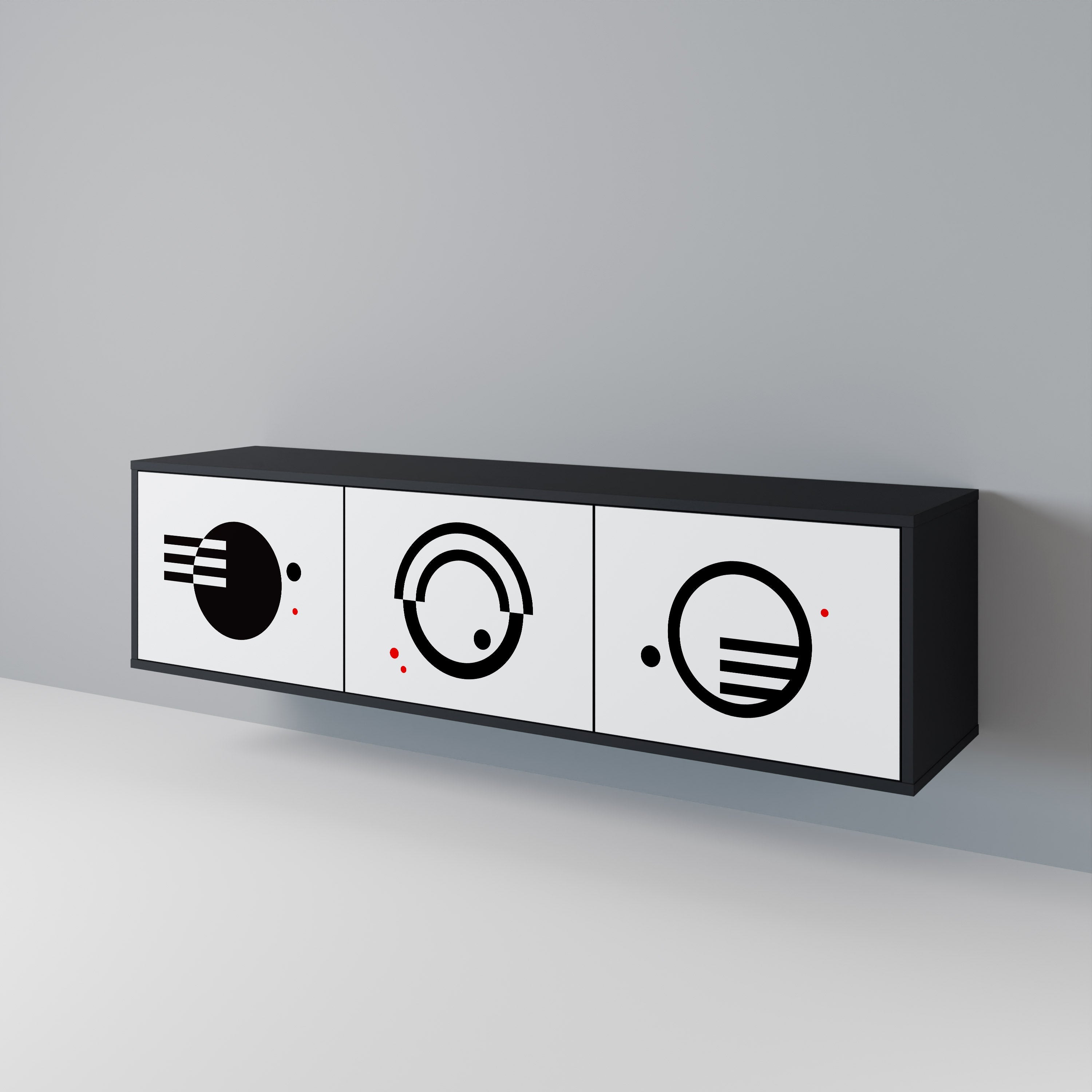 Meuble TV 3 portes noir et blanc combiné, finition noire