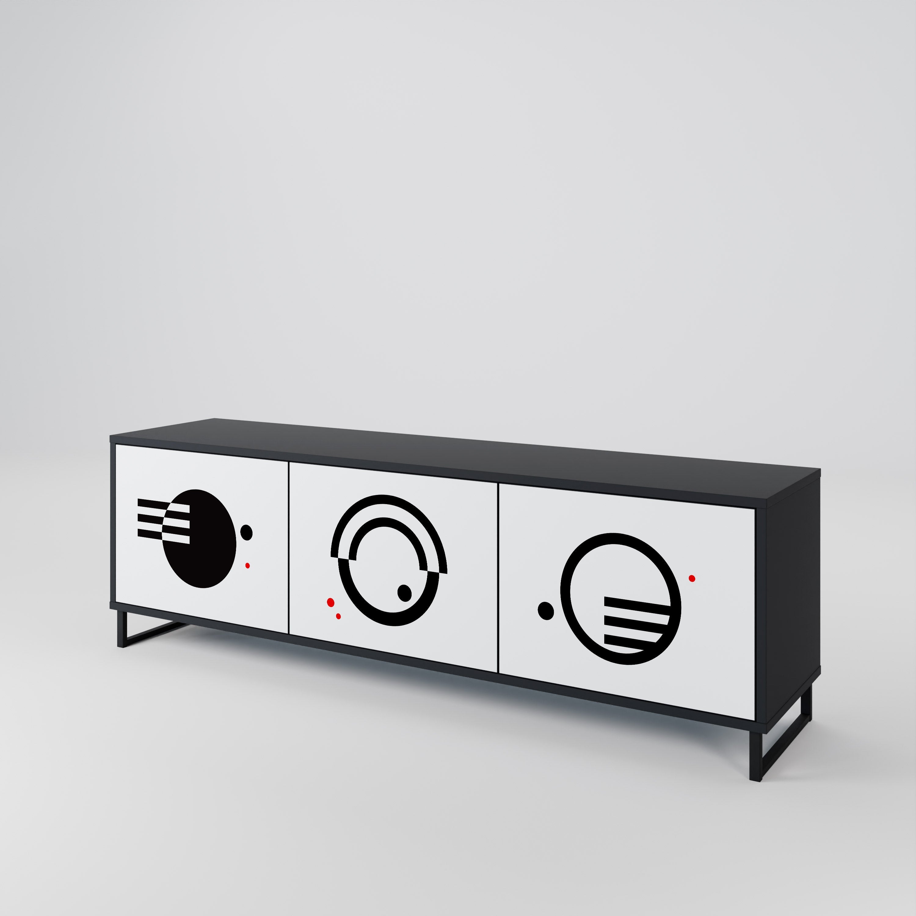 Meuble TV 3 portes noir et blanc combiné, finition noire