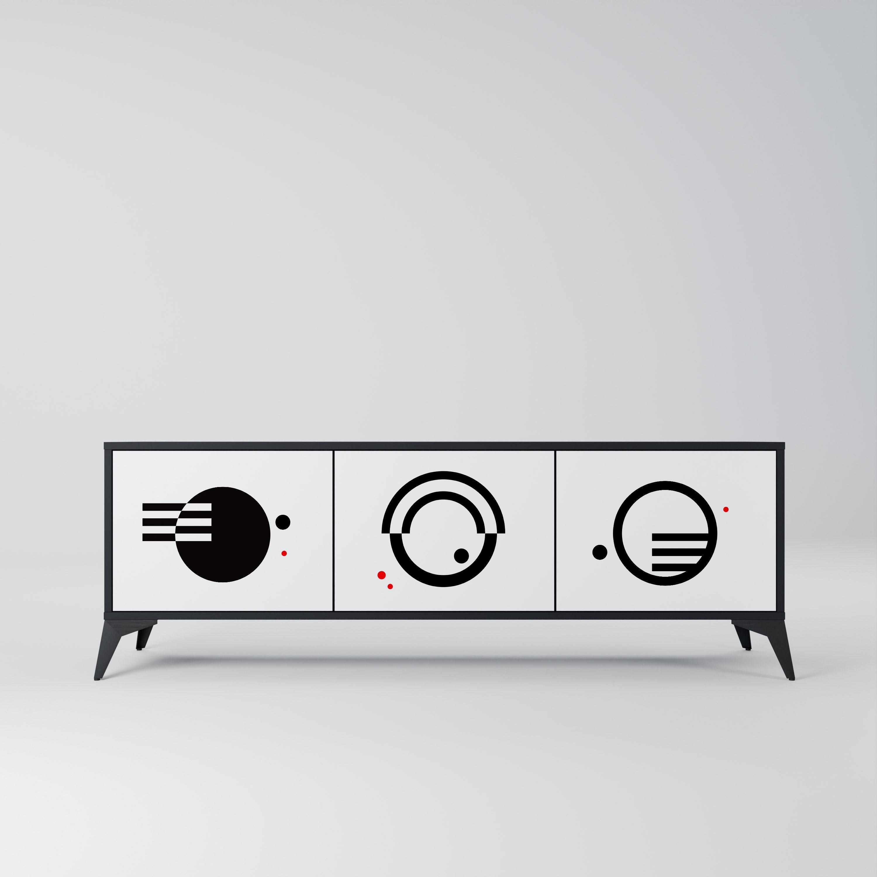 Meuble TV 3 portes noir et blanc combiné, finition noire