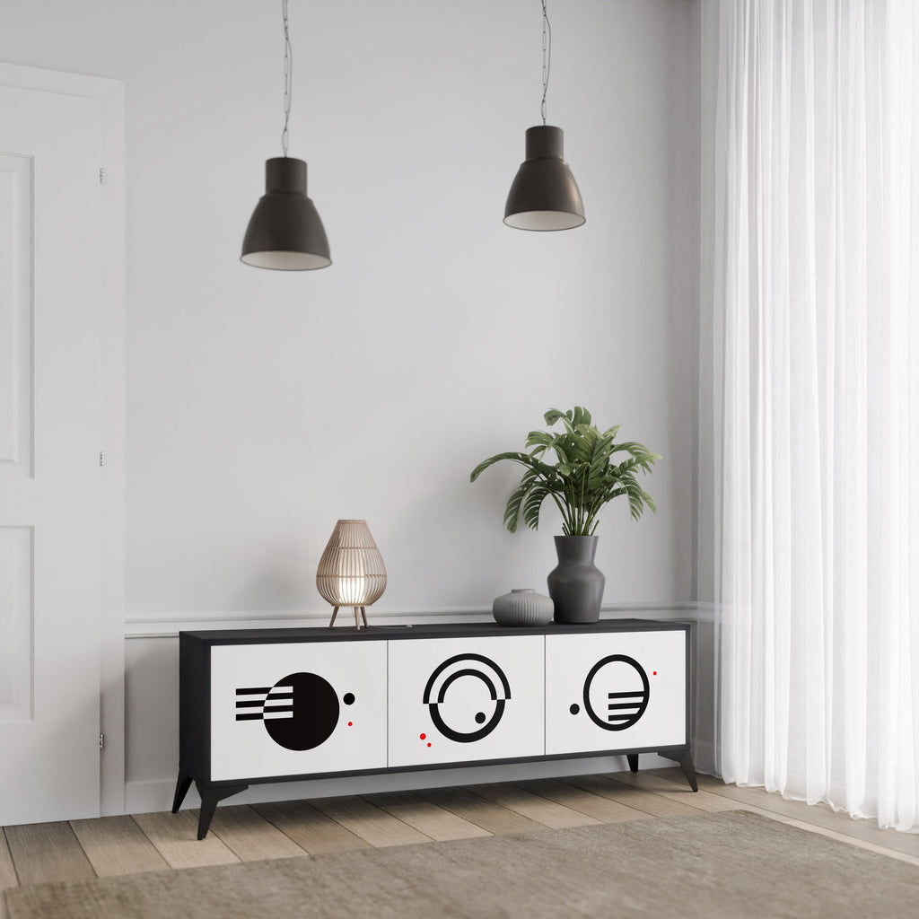 Meuble TV 3 portes noir et blanc combiné, finition noire