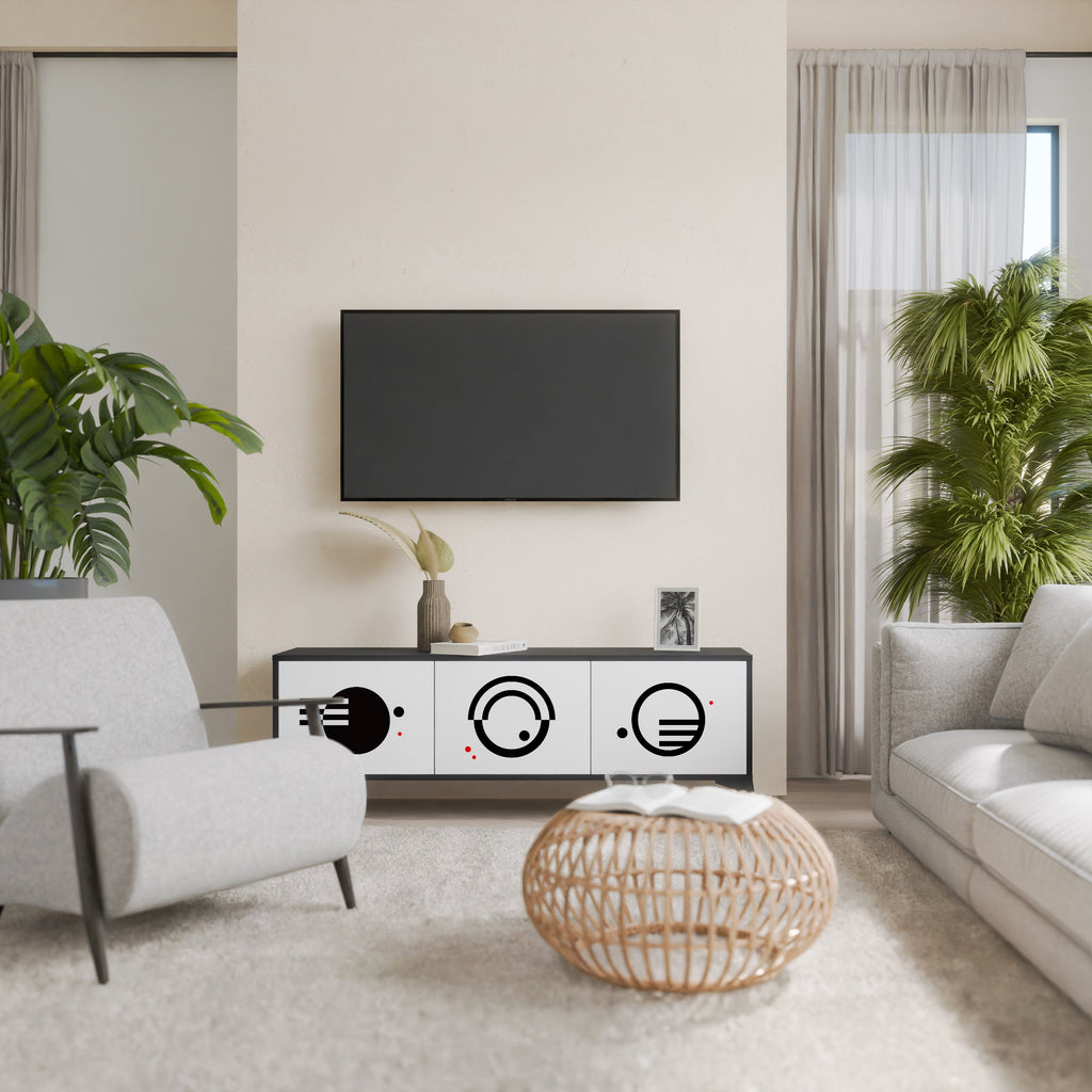 Meuble TV 3 portes noir et blanc combiné, finition noire