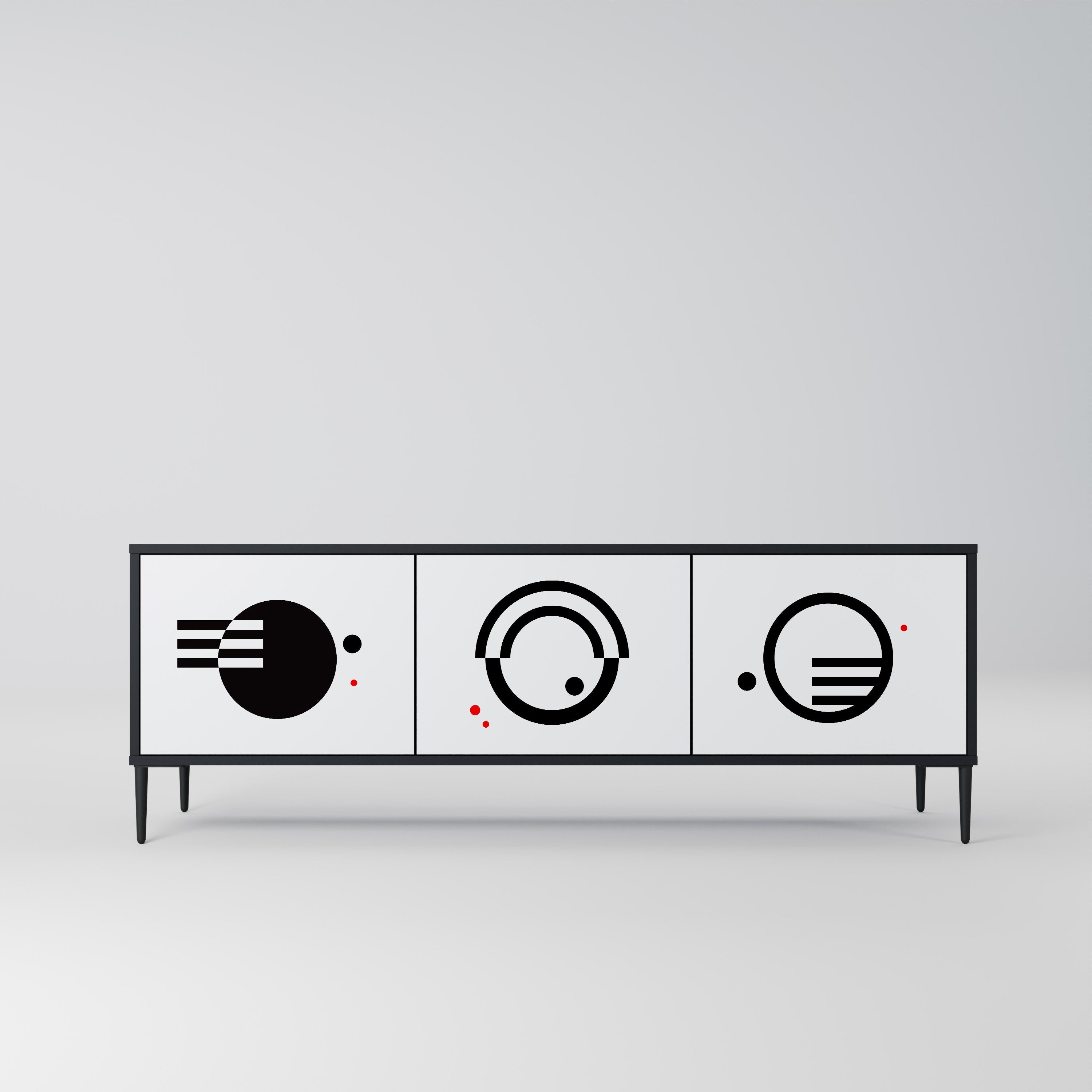 Meuble TV 3 portes noir et blanc combiné, finition noire