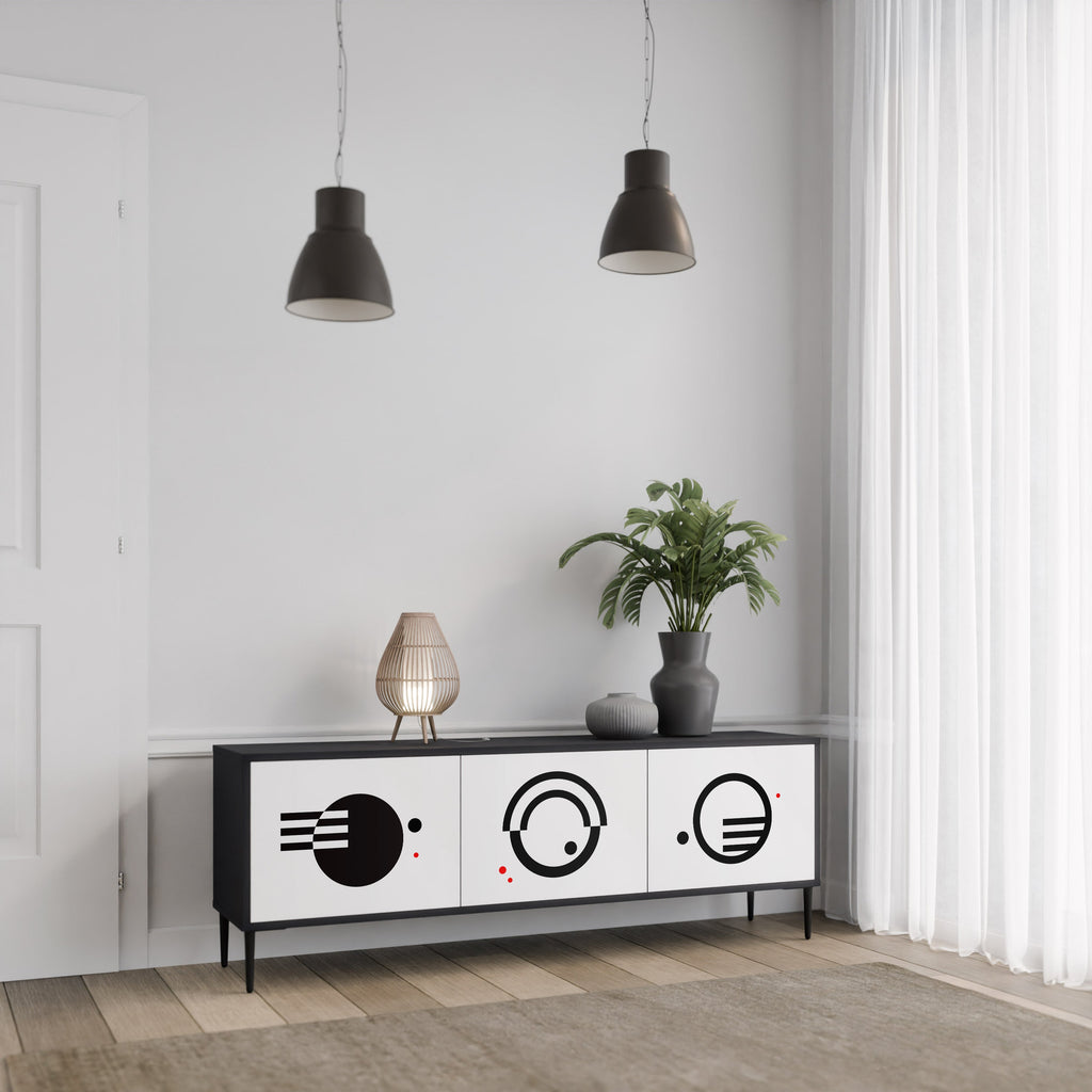 Meuble TV 3 portes noir et blanc combiné, finition noire