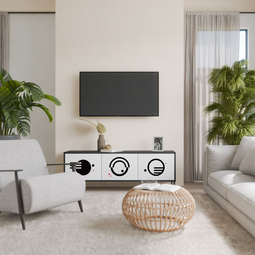 Meuble TV 3 portes noir et blanc combiné, finition noire