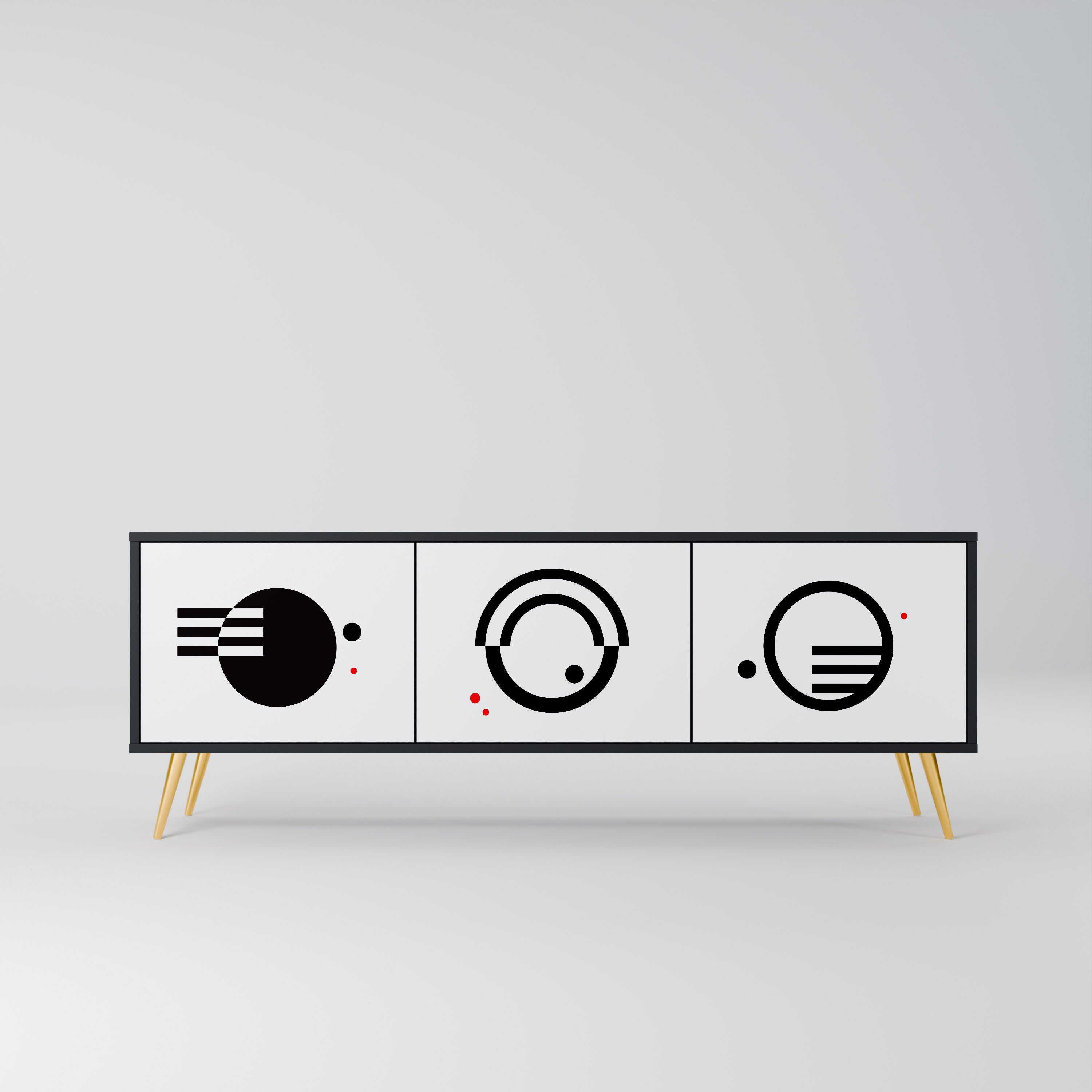 Meuble TV 3 portes noir et blanc combiné, finition noire