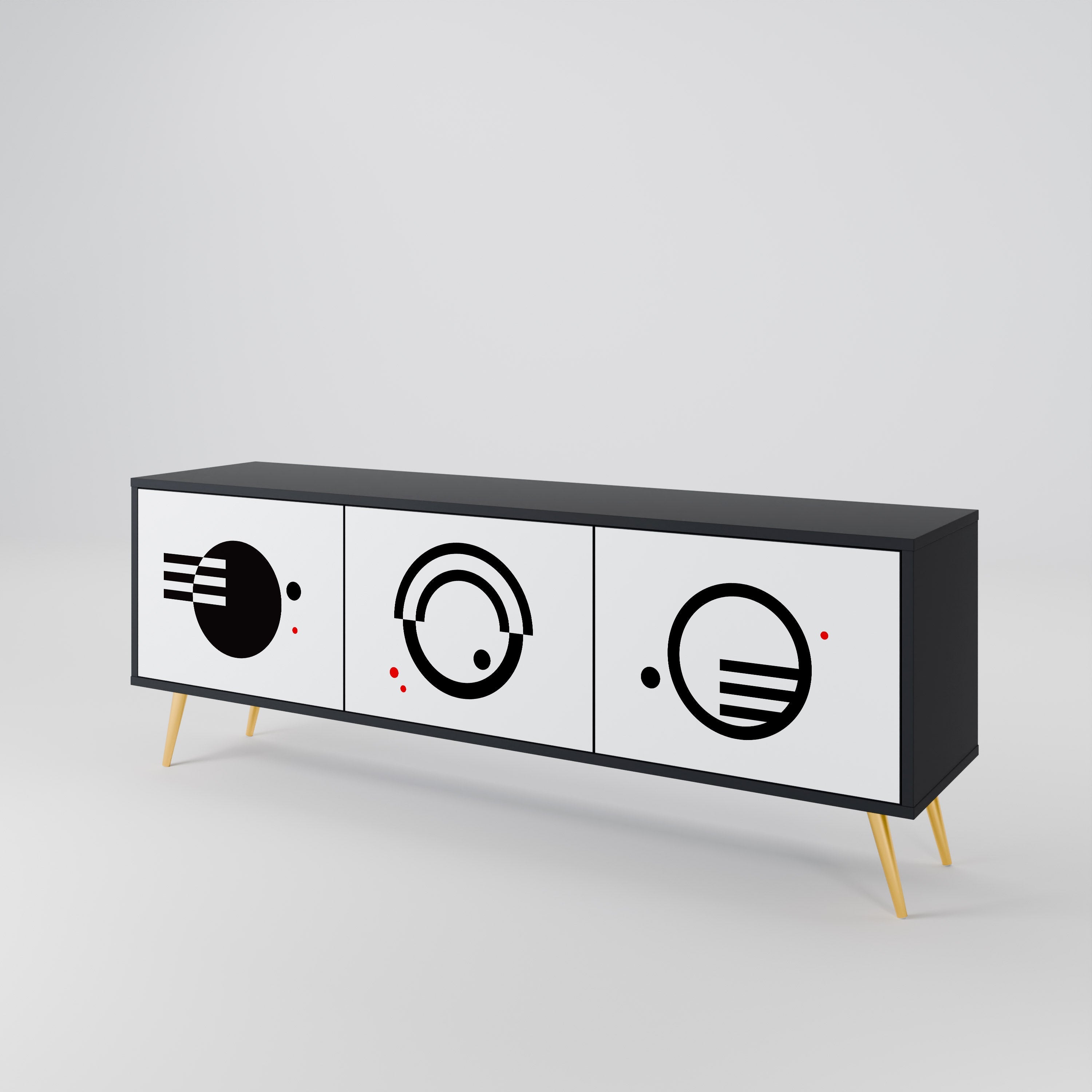 Meuble TV 3 portes noir et blanc combiné, finition noire