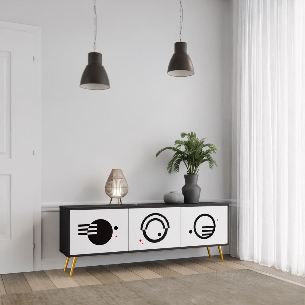 Meuble TV 3 portes noir et blanc combiné, finition noire