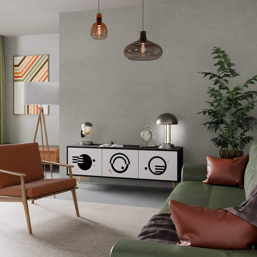 Meuble TV 3 portes noir et blanc combiné, finition noire