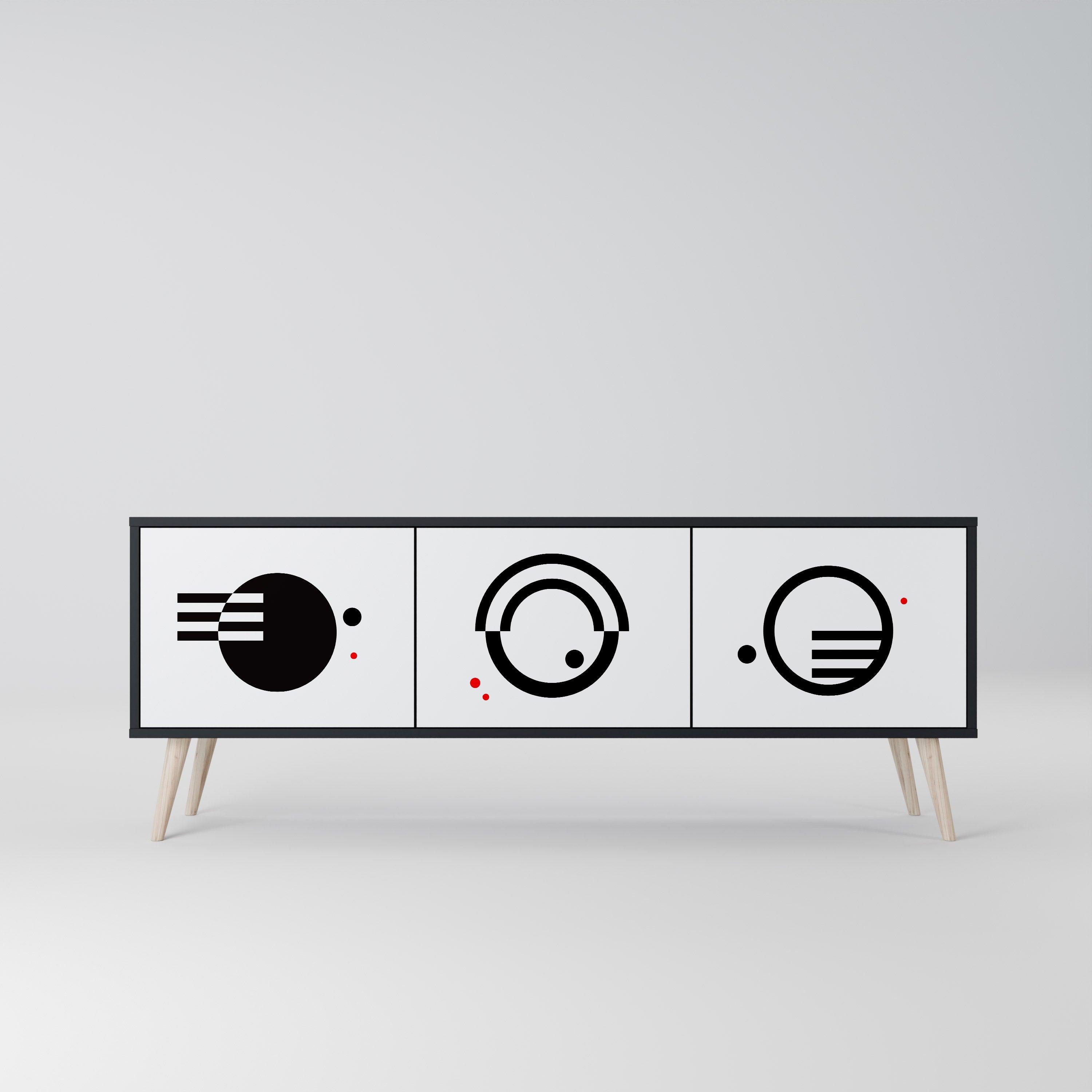 Meuble TV 3 portes noir et blanc combiné, finition noire