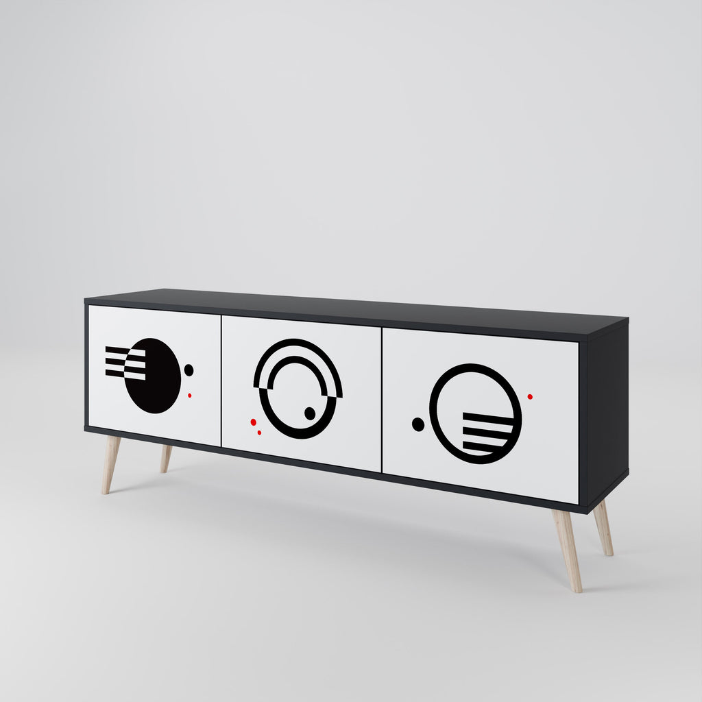 Meuble TV 3 portes noir et blanc combiné, finition noire