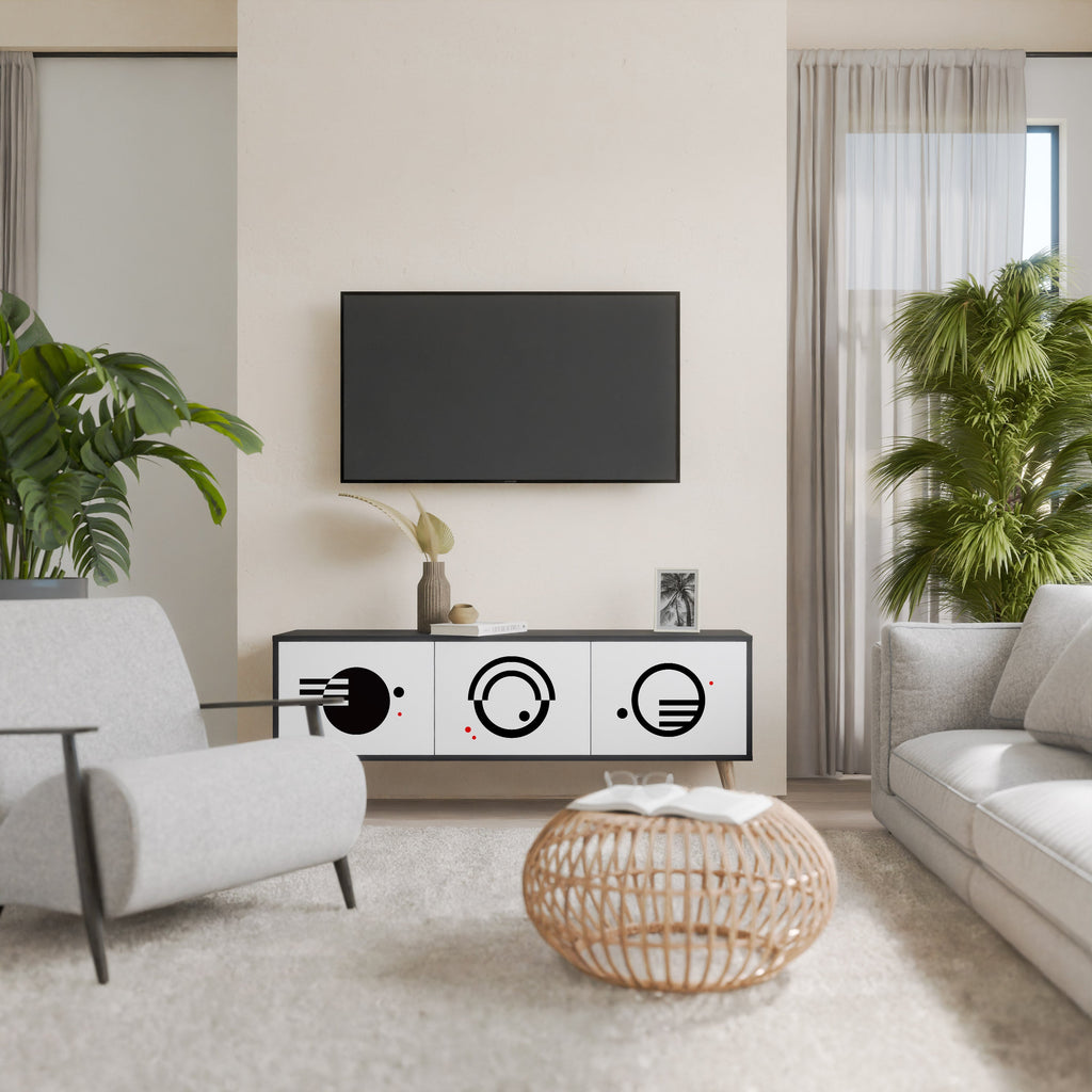 Meuble TV 3 portes noir et blanc combiné, finition noire