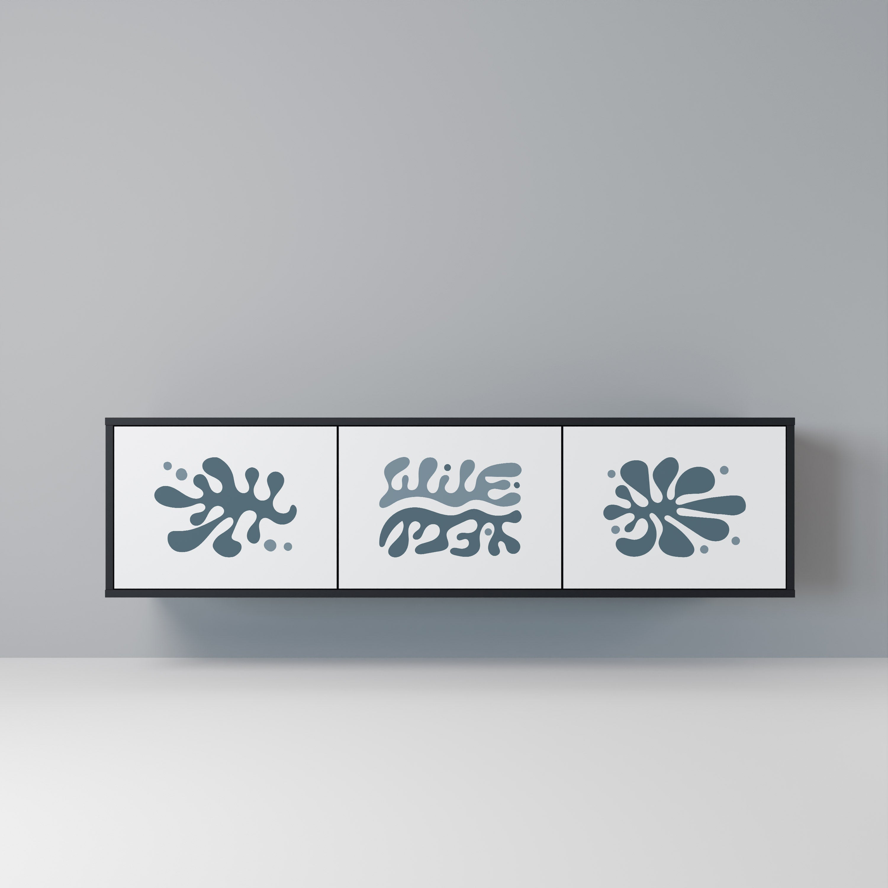 Meuble TV 3 portes WONDERLAND VEGETATION, finition noire