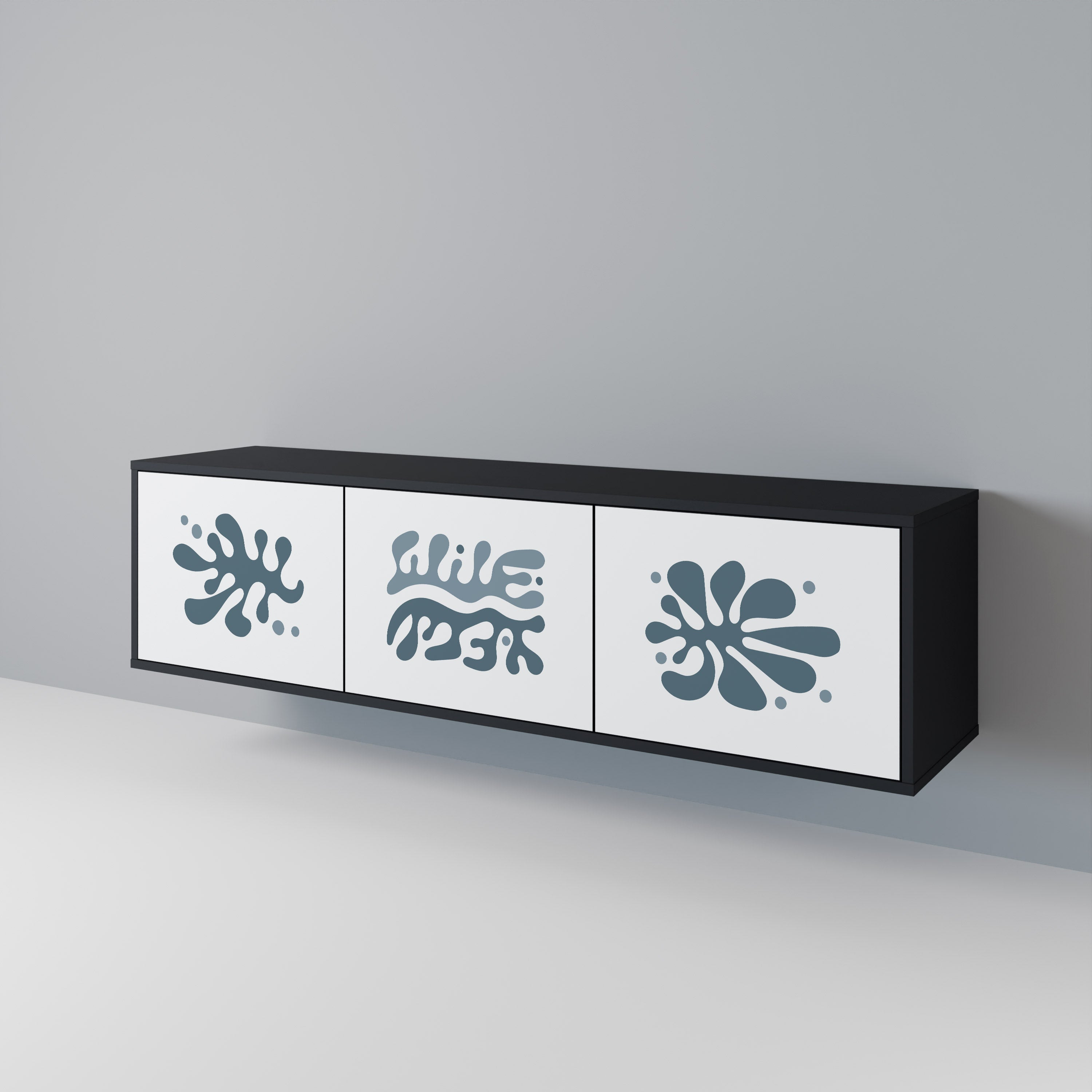 Meuble TV 3 portes WONDERLAND VEGETATION, finition noire