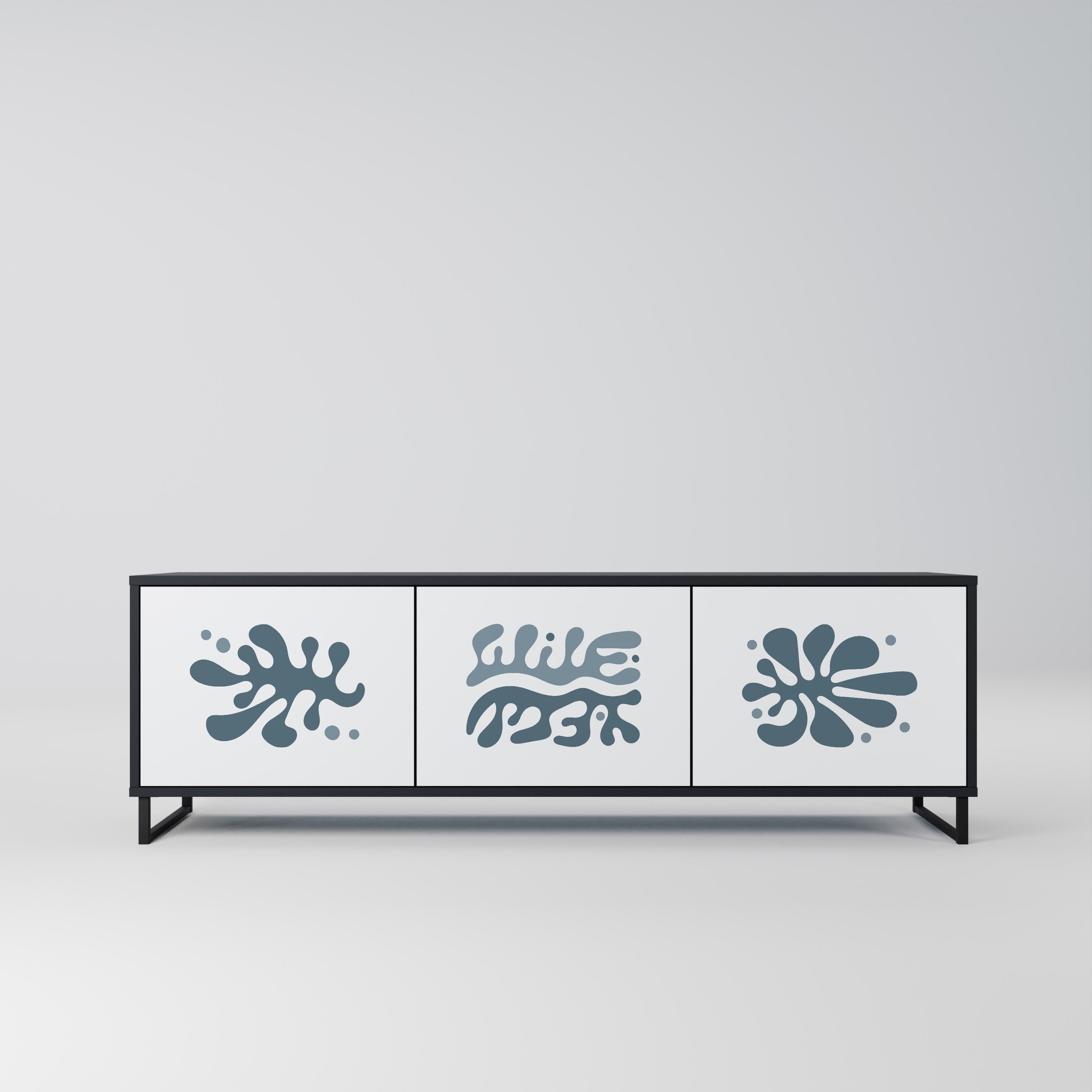 Meuble TV 3 portes WONDERLAND VEGETATION, finition noire