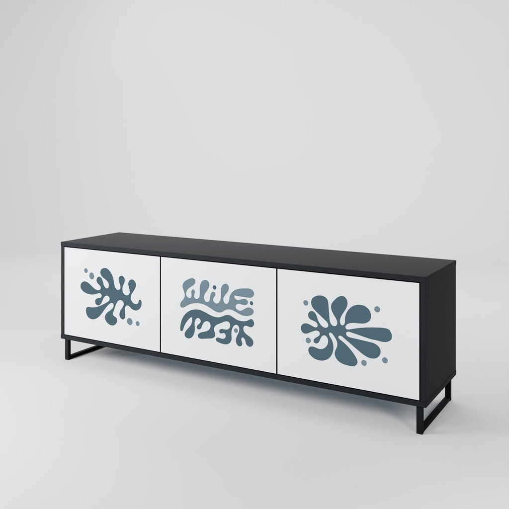 Meuble TV 3 portes WONDERLAND VEGETATION, finition noire