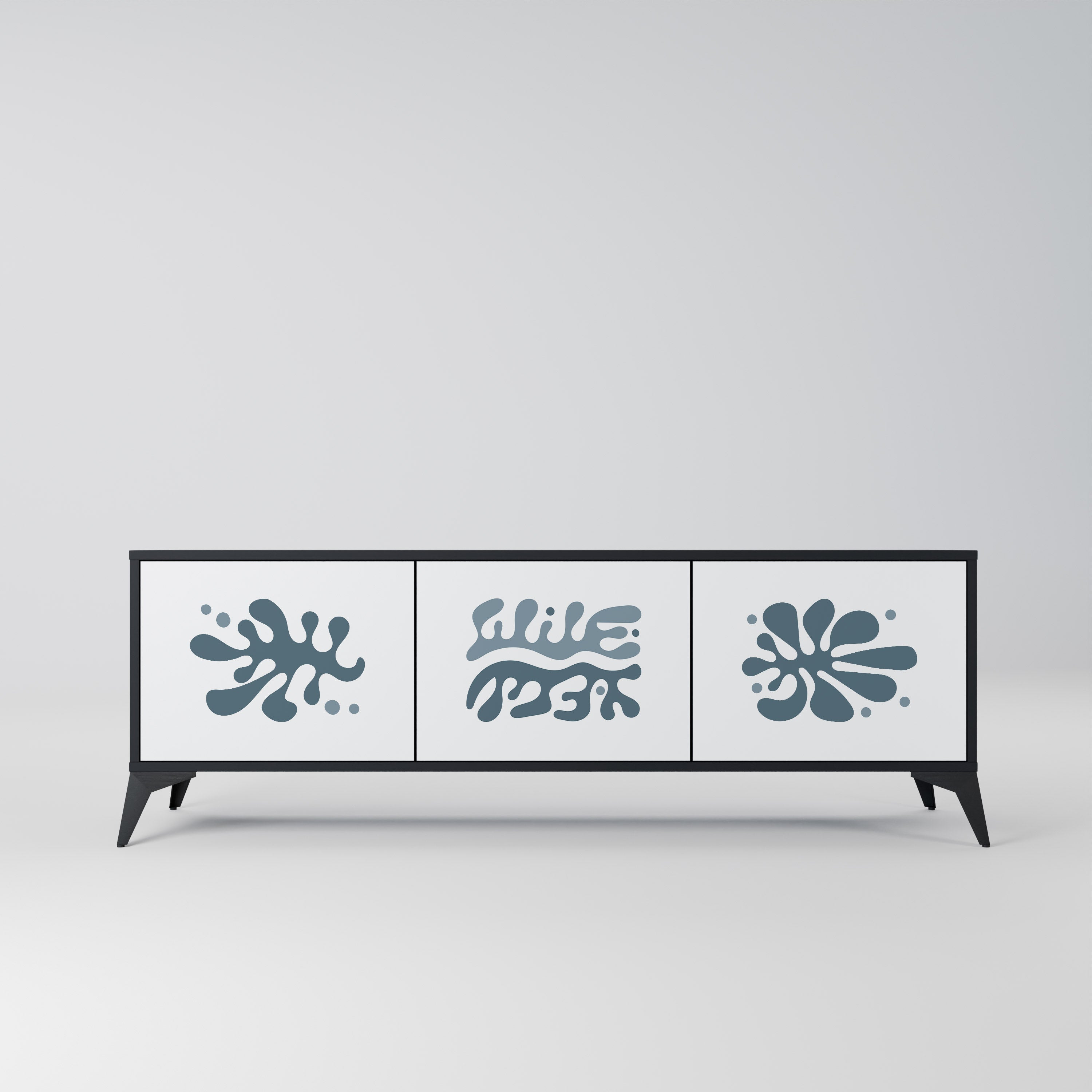 Meuble TV 3 portes WONDERLAND VEGETATION, finition noire