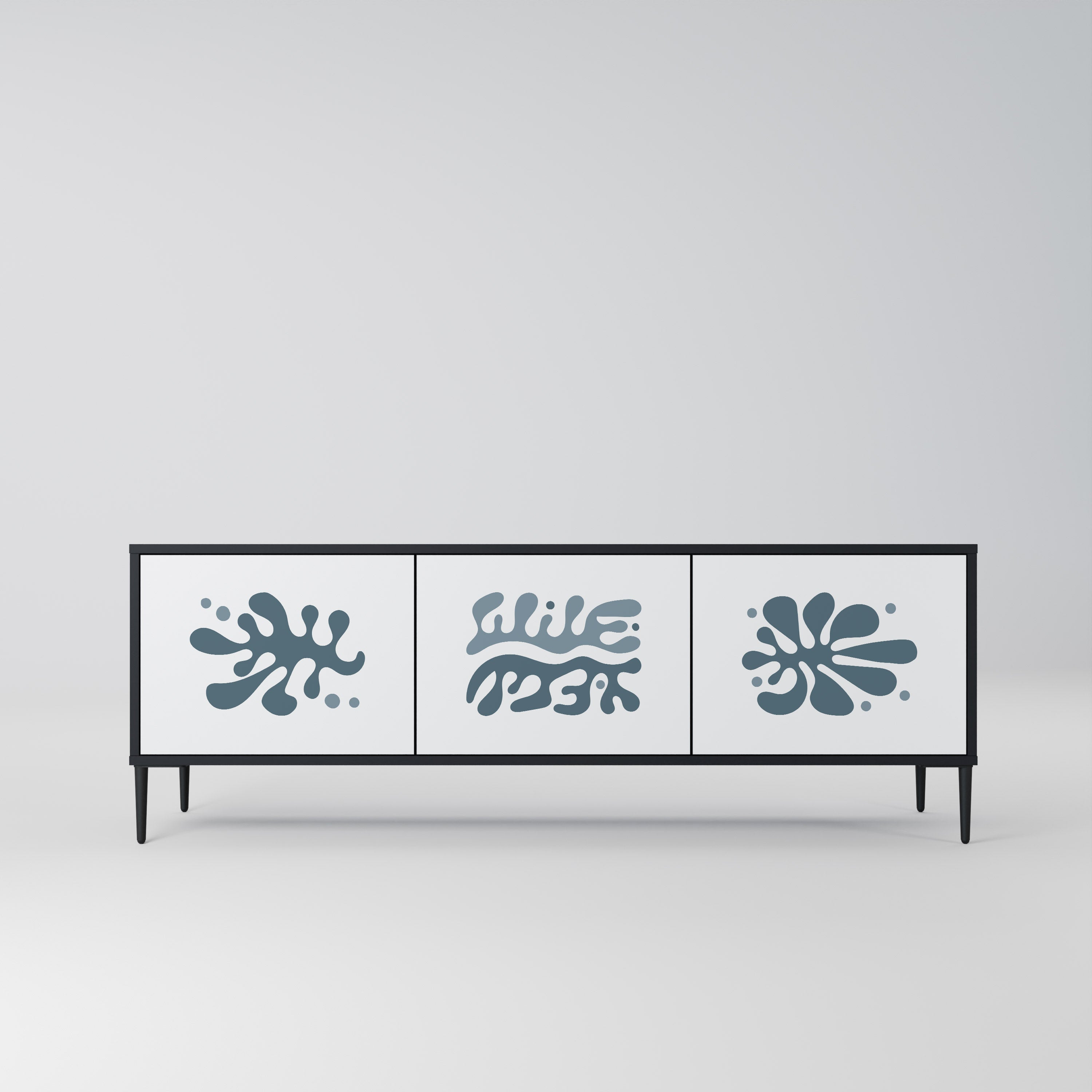 Meuble TV 3 portes WONDERLAND VEGETATION, finition noire