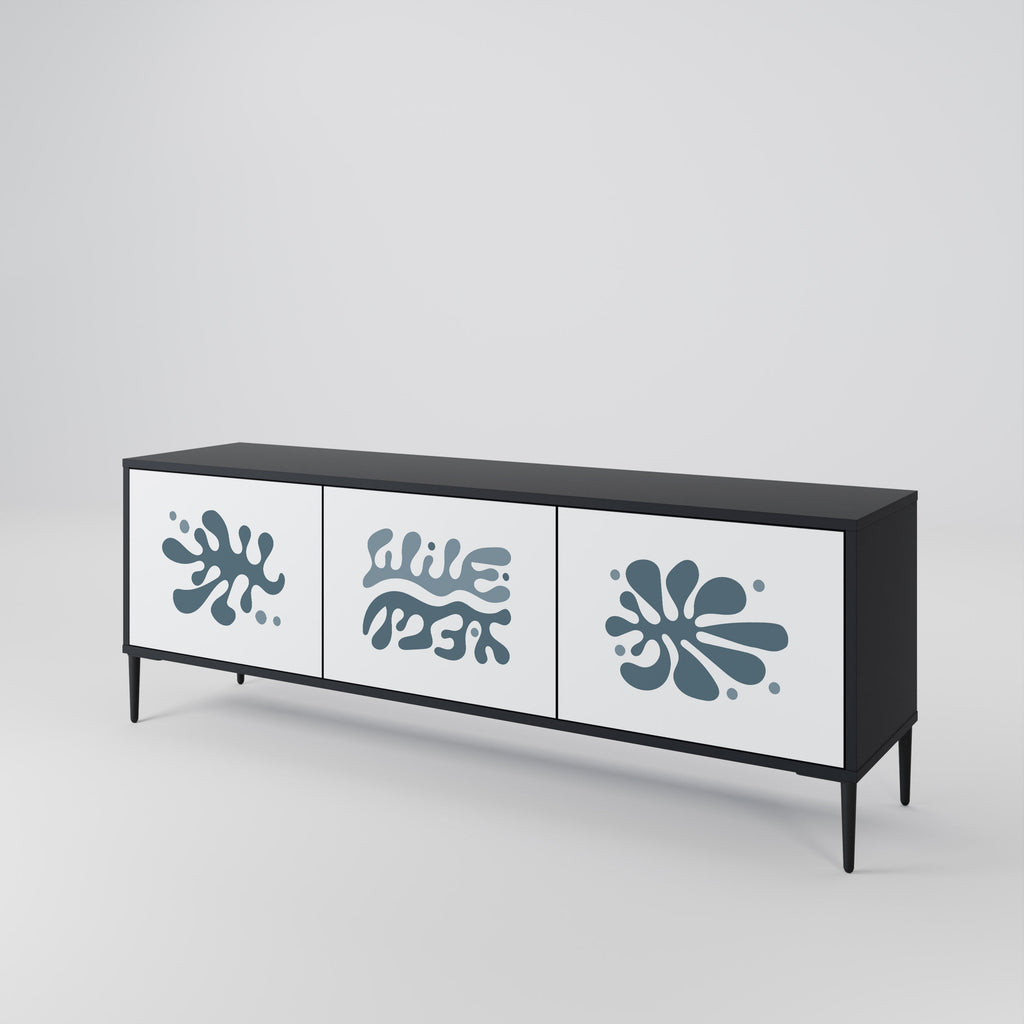 Meuble TV 3 portes WONDERLAND VEGETATION, finition noire