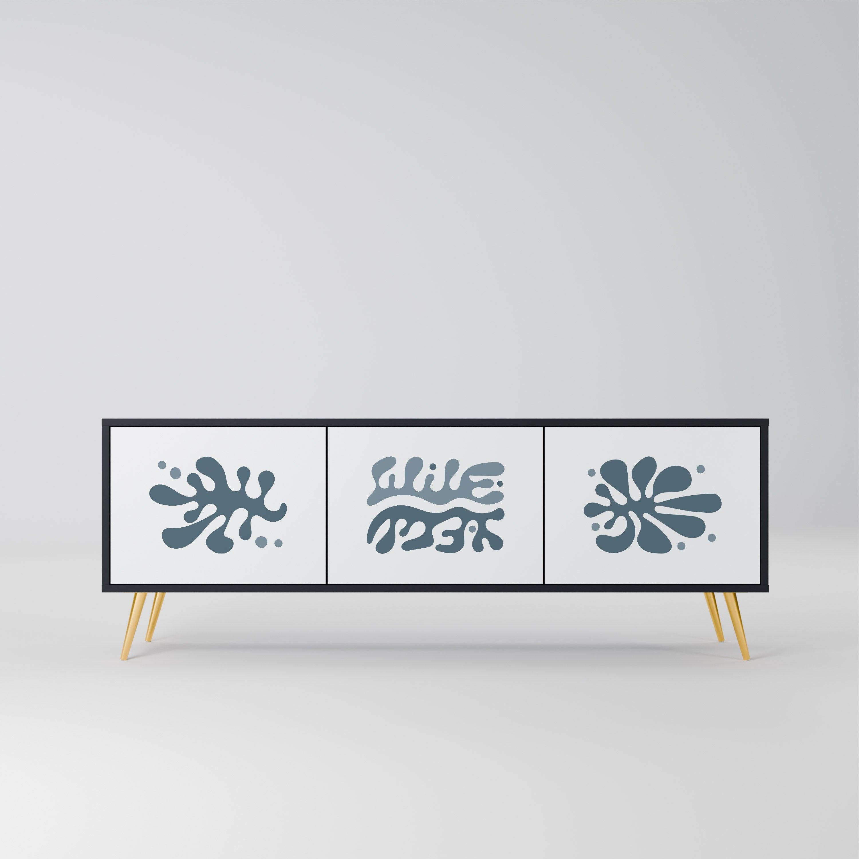 Meuble TV 3 portes WONDERLAND VEGETATION, finition noire