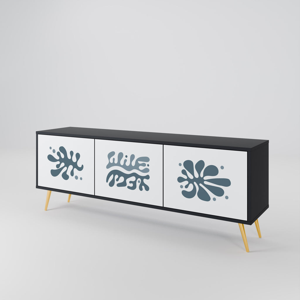 Meuble TV 3 portes WONDERLAND VEGETATION, finition noire