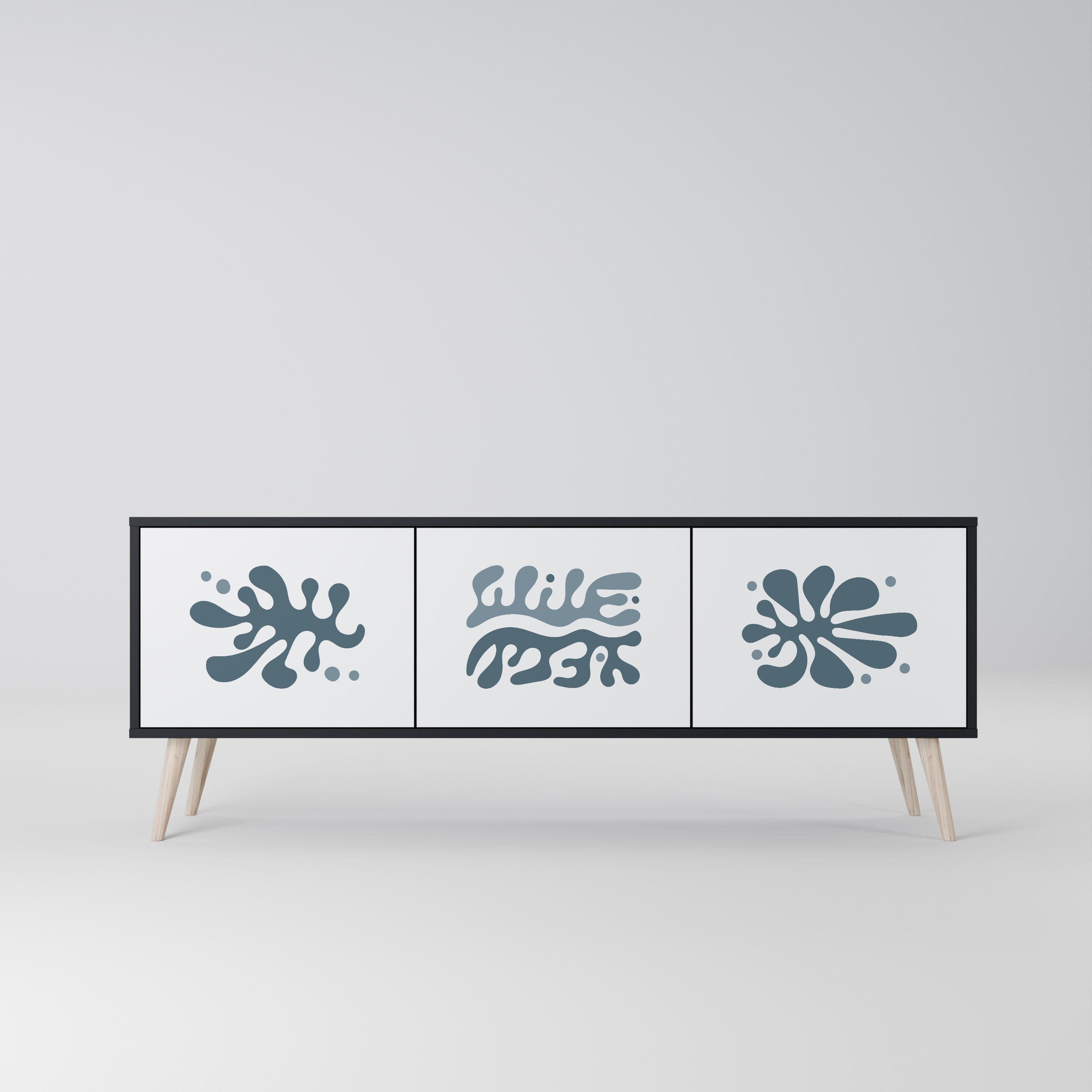 Meuble TV 3 portes WONDERLAND VEGETATION, finition noire