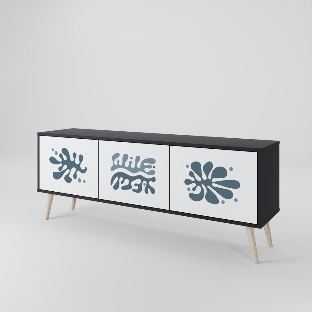 Meuble TV 3 portes WONDERLAND VEGETATION, finition noire