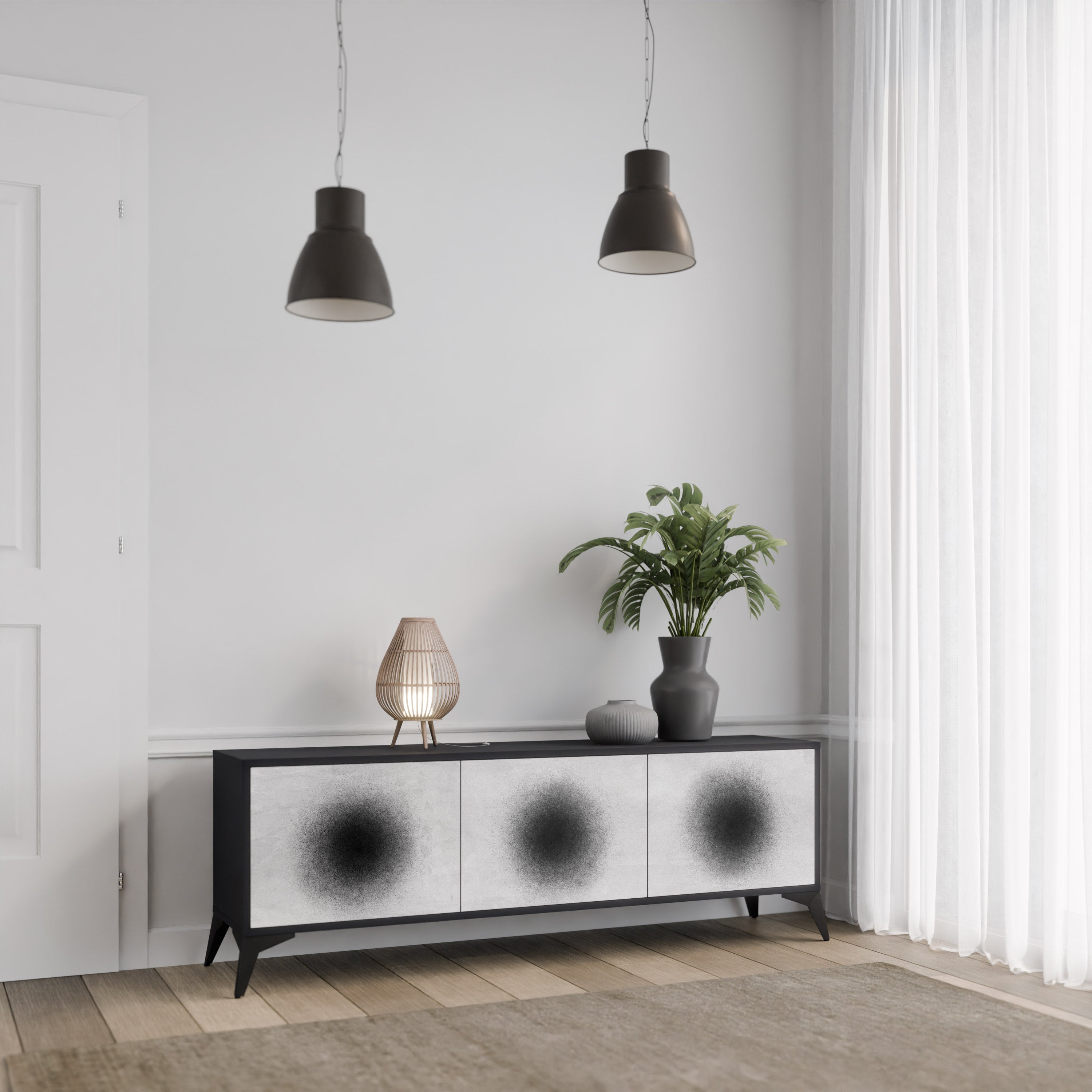 Meuble TV 3 portes BLACK HOLE finition noire