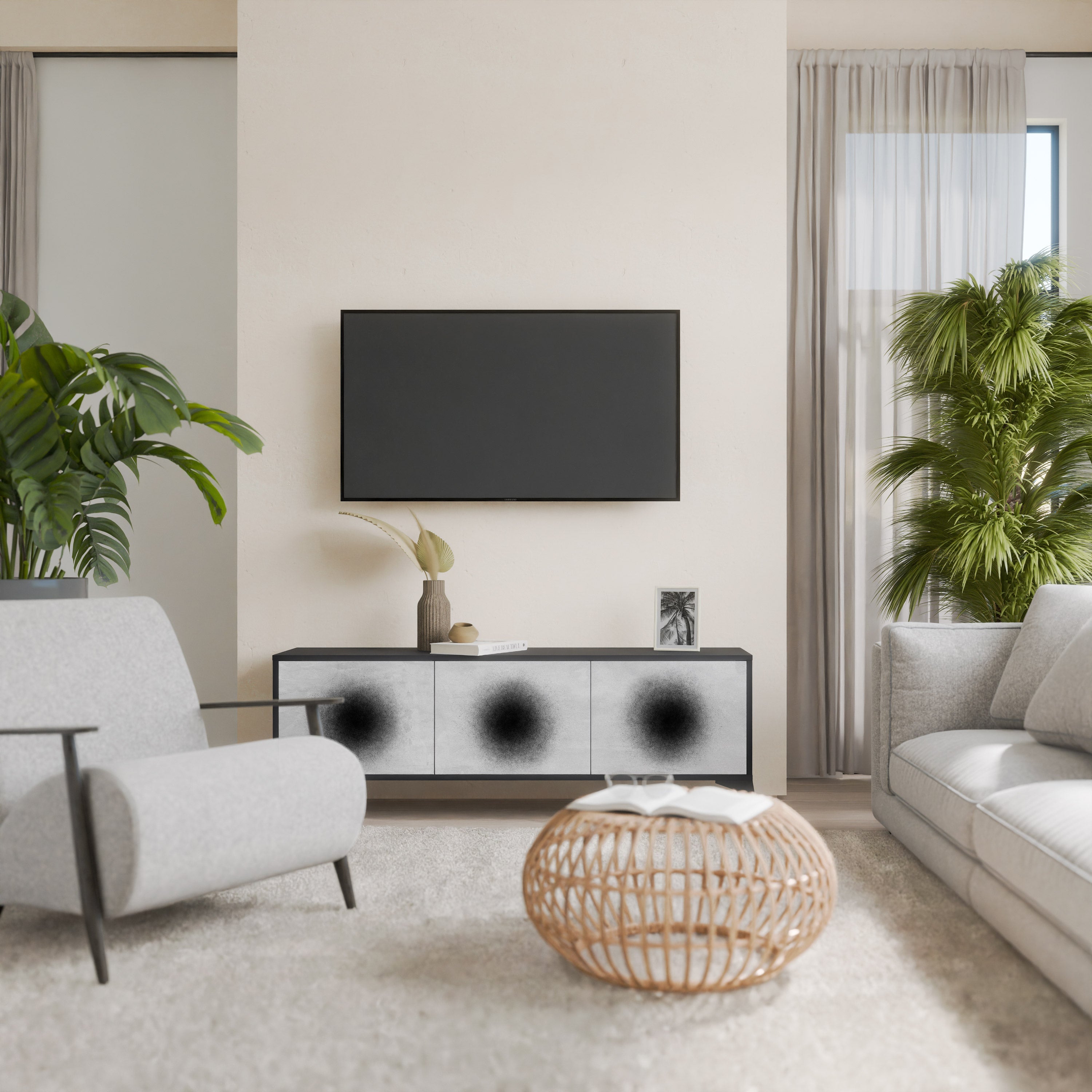 Meuble TV 3 portes BLACK HOLE finition noire