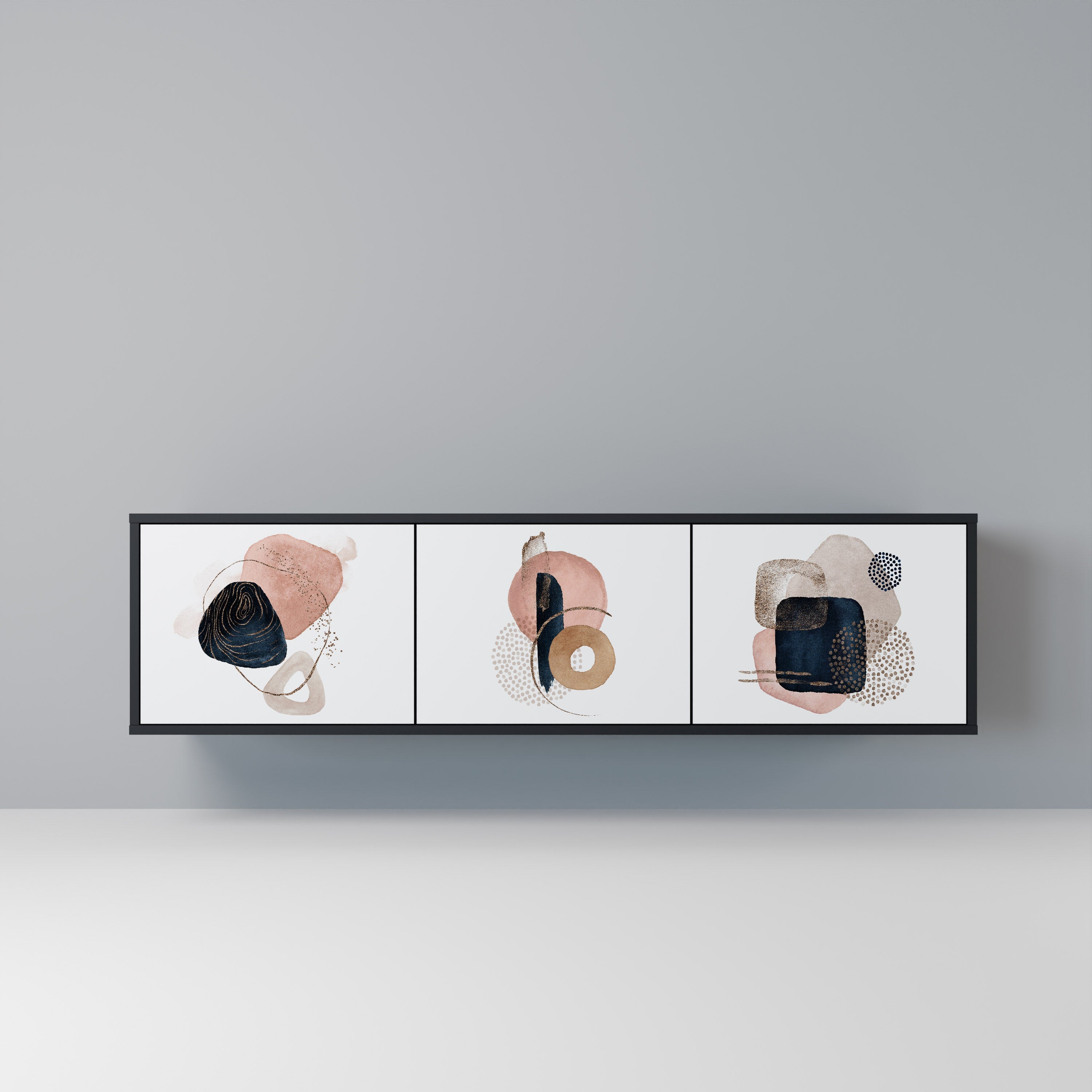 Meuble TV 3 portes COLORFUL SHAPES en finition noire