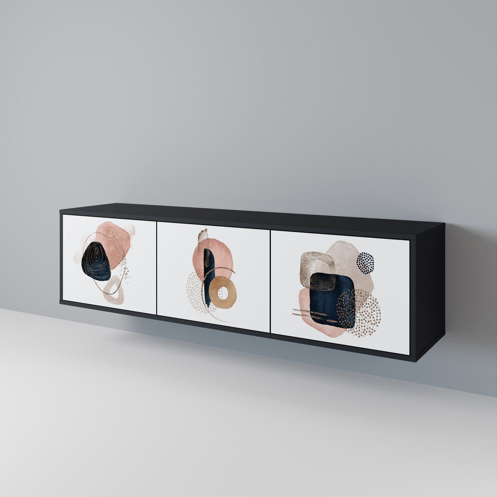 Meuble TV 3 portes COLORFUL SHAPES en finition noire