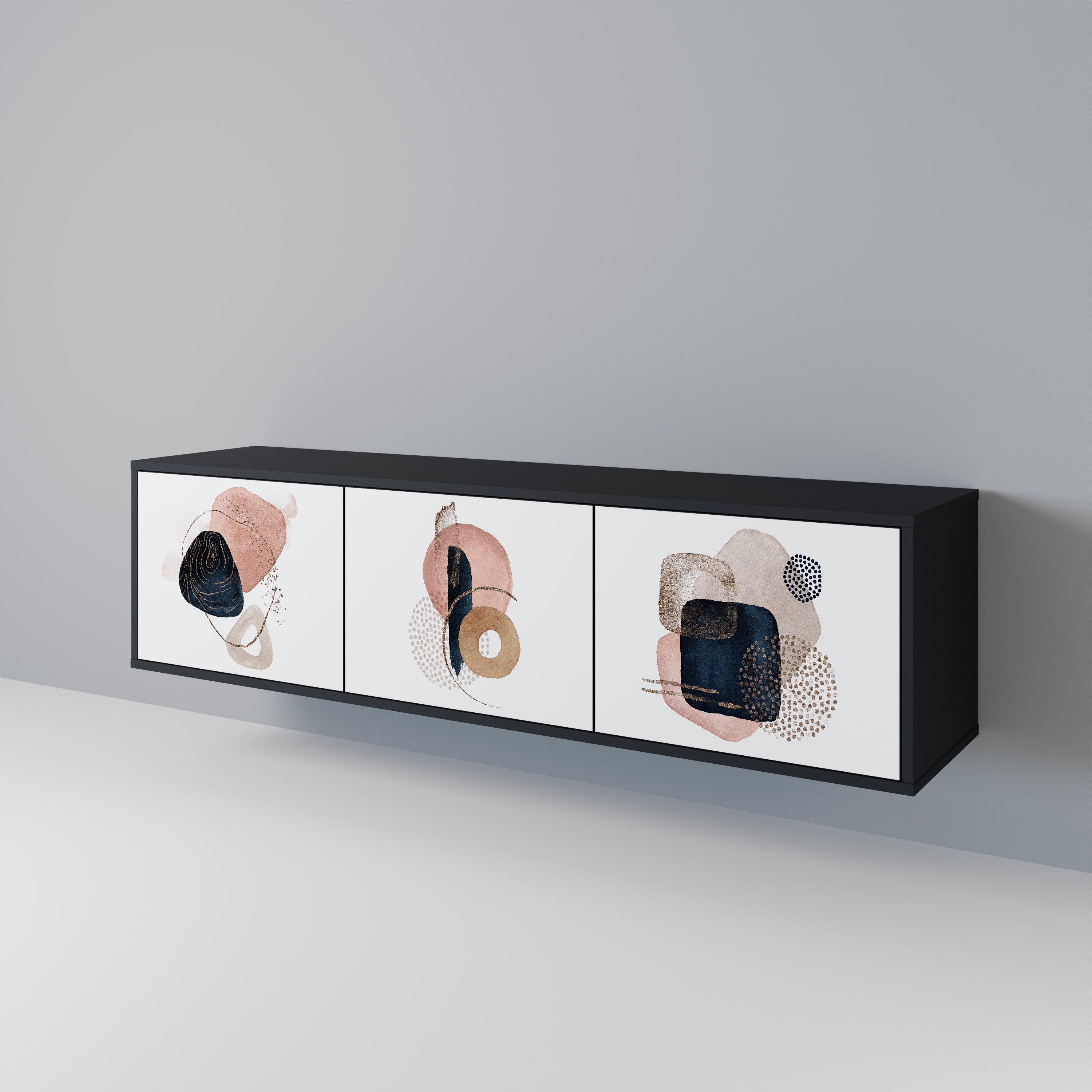 Meuble TV 3 portes COLORFUL SHAPES en finition noire