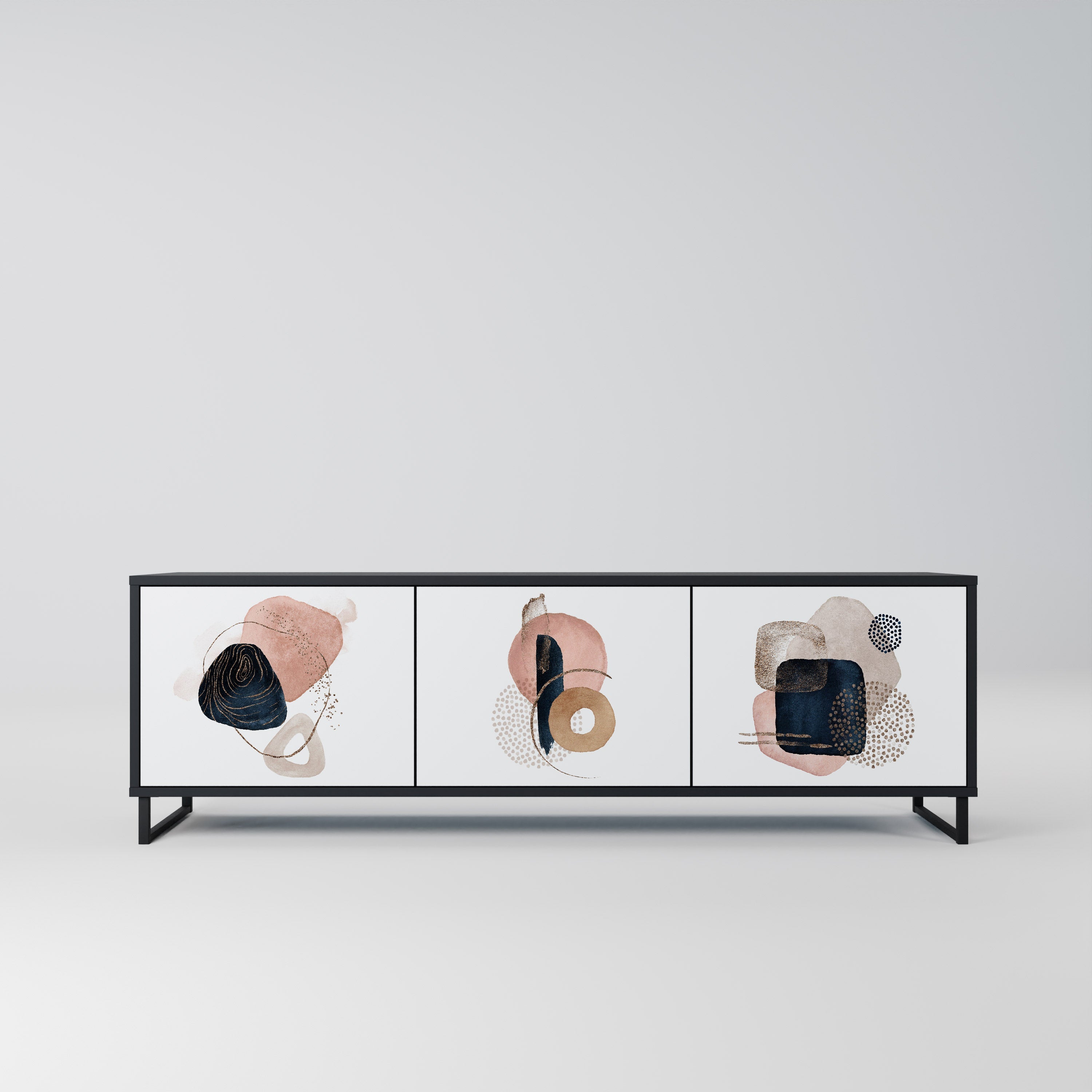 Meuble TV 3 portes COLORFUL SHAPES en finition noire