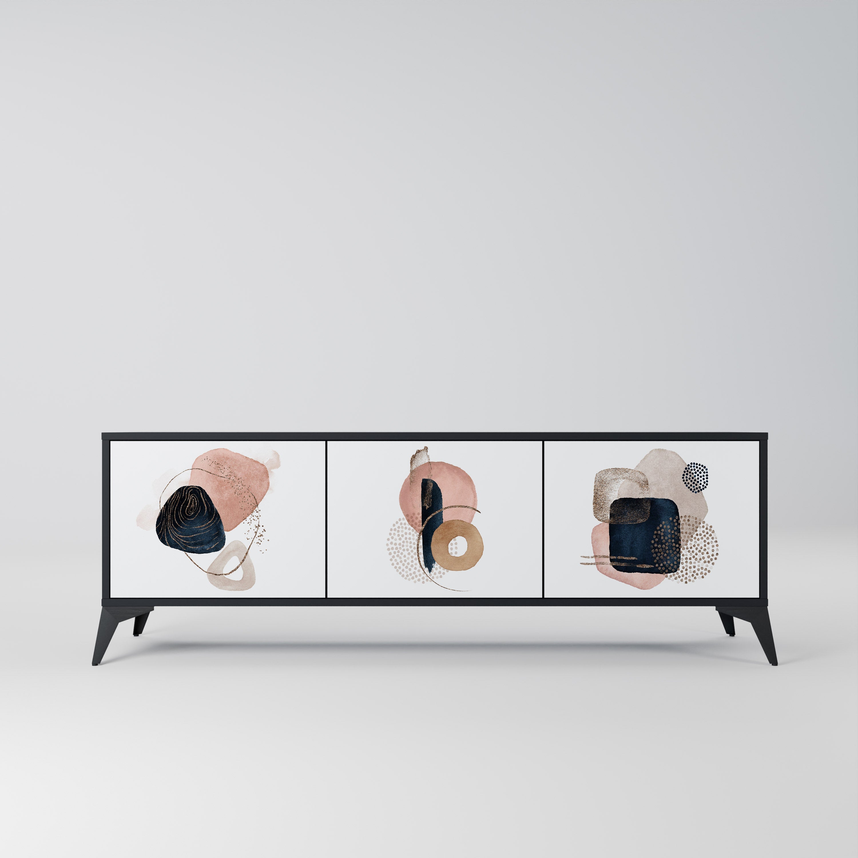 Meuble TV 3 portes COLORFUL SHAPES en finition noire