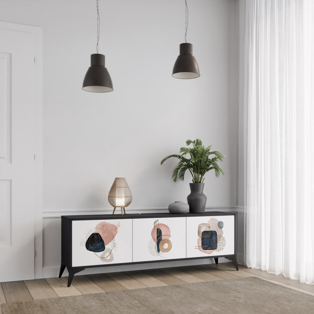 Meuble TV 3 portes COLORFUL SHAPES en finition noire