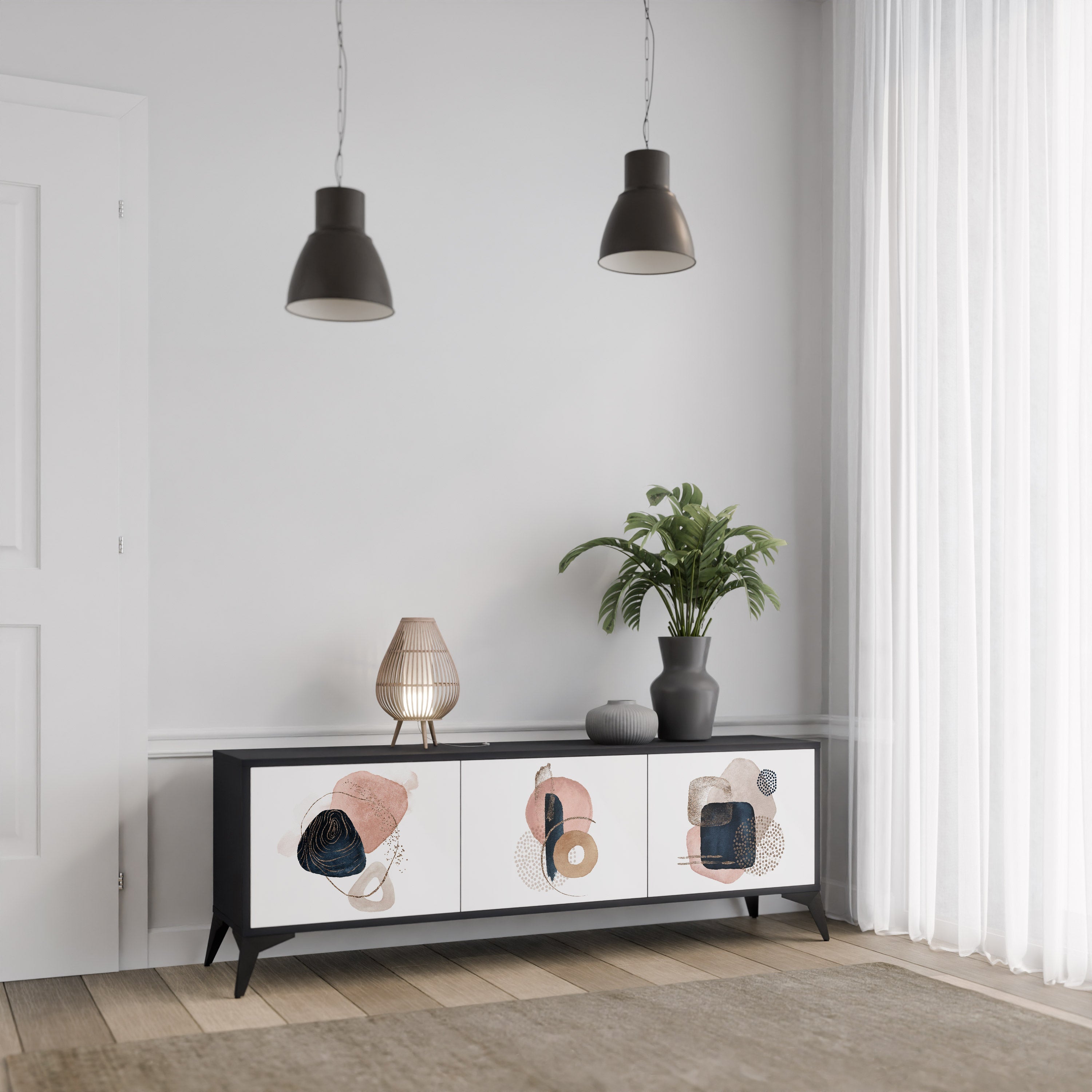 Meuble TV 3 portes COLORFUL SHAPES en finition noire