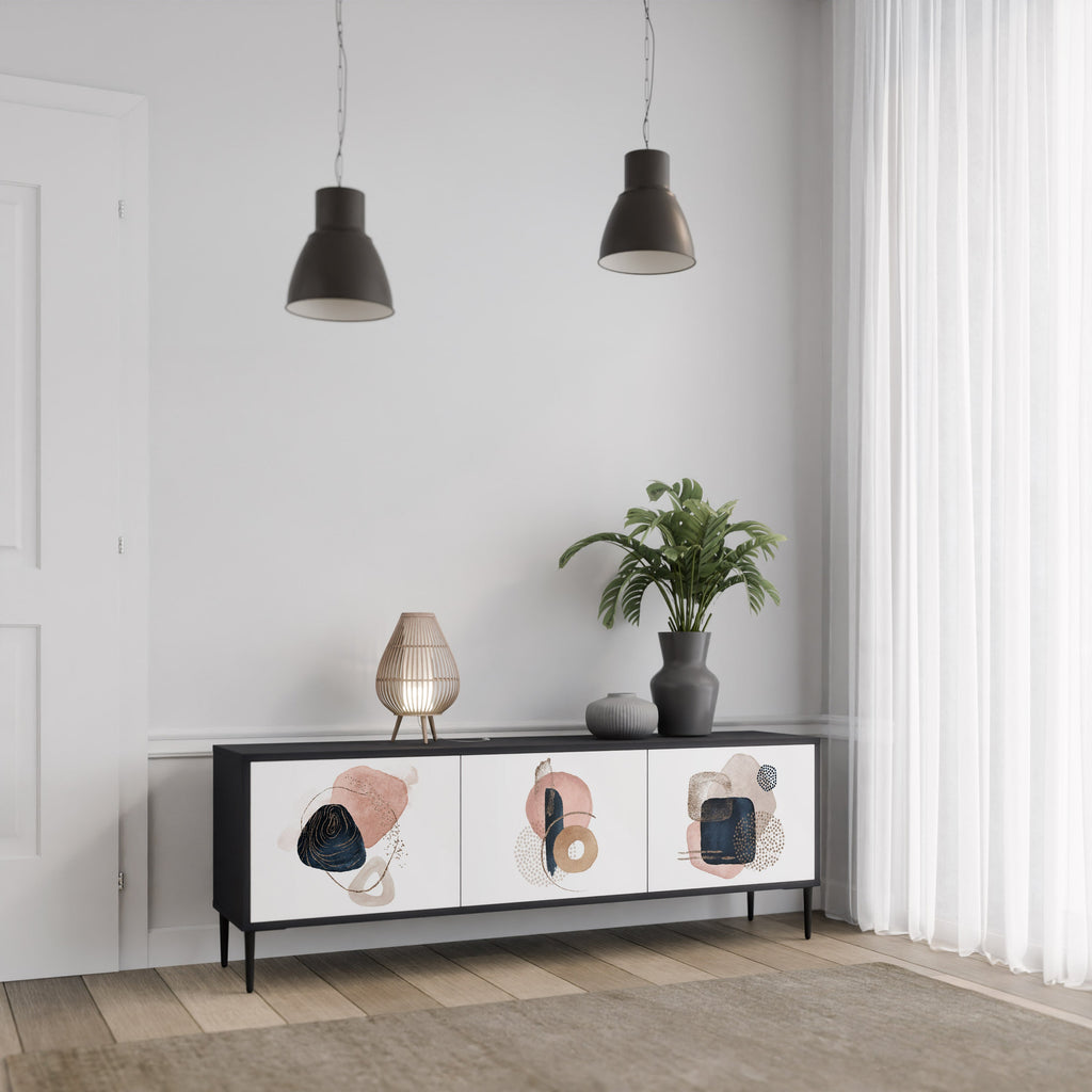 Meuble TV 3 portes COLORFUL SHAPES en finition noire